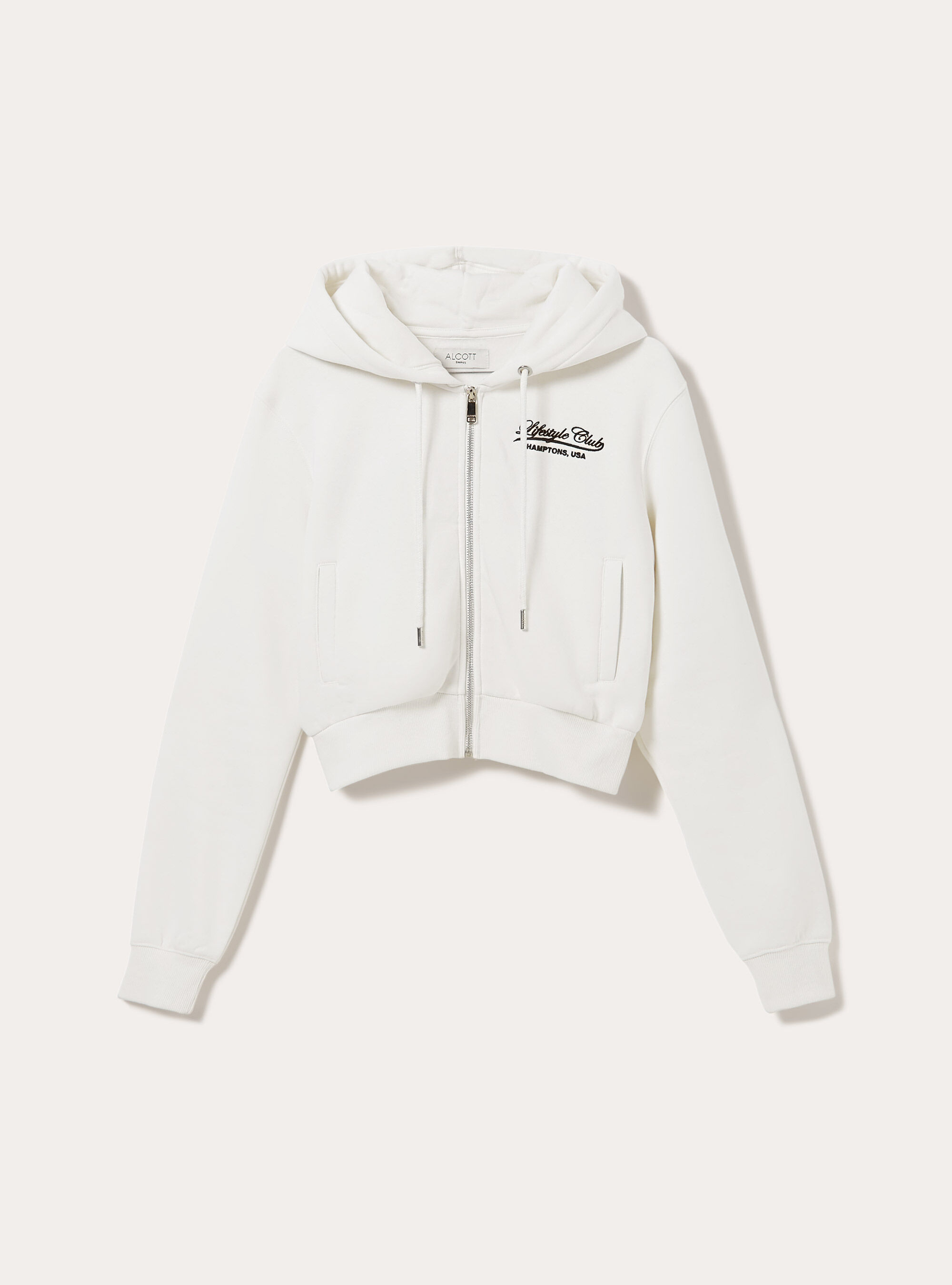 Sweatshirt court avec fermeture &eacute;clair et imprim&eacute;, WH2 WHITE