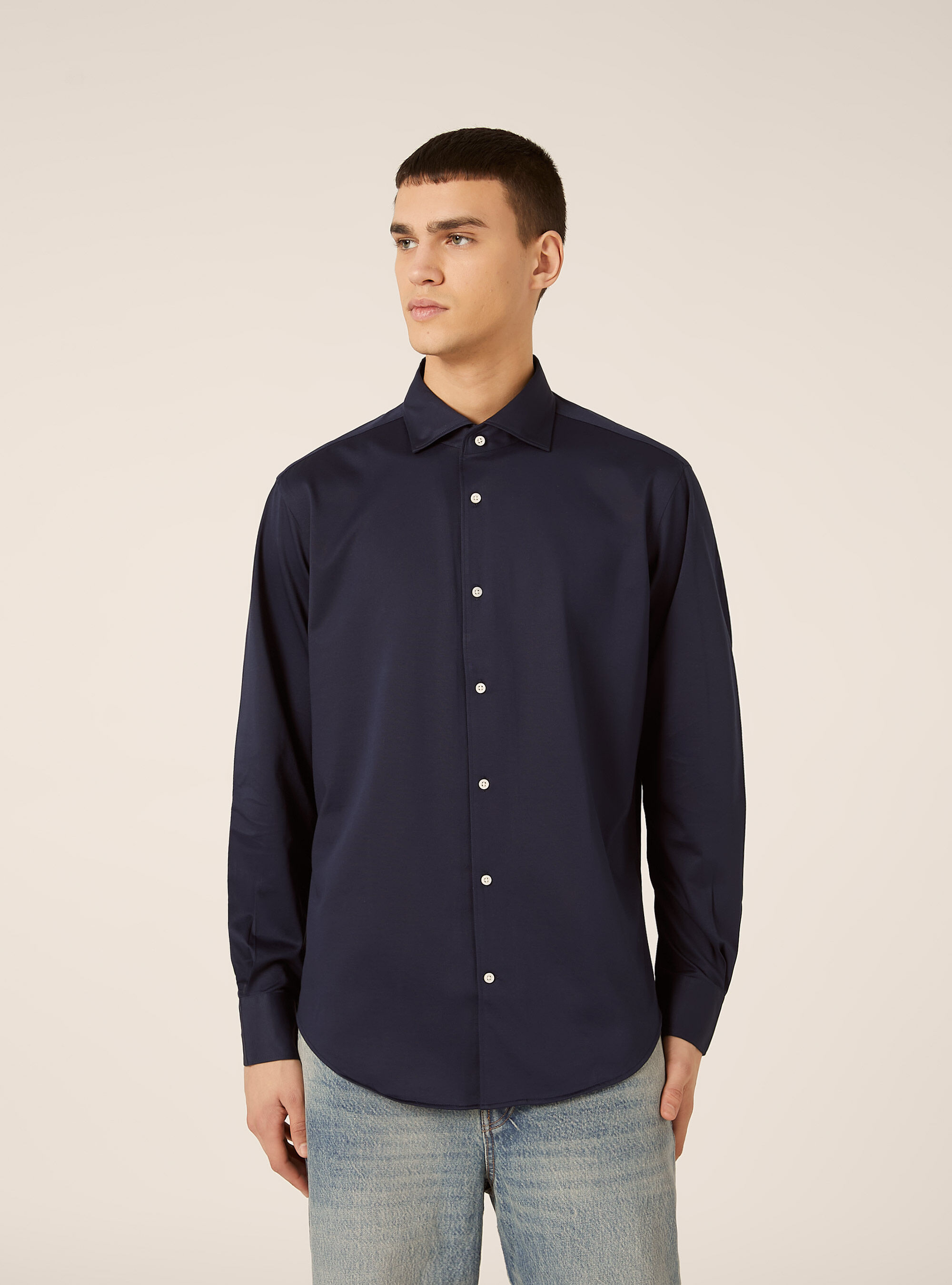 Camicia Traveller in jersey, NAVY SCURO