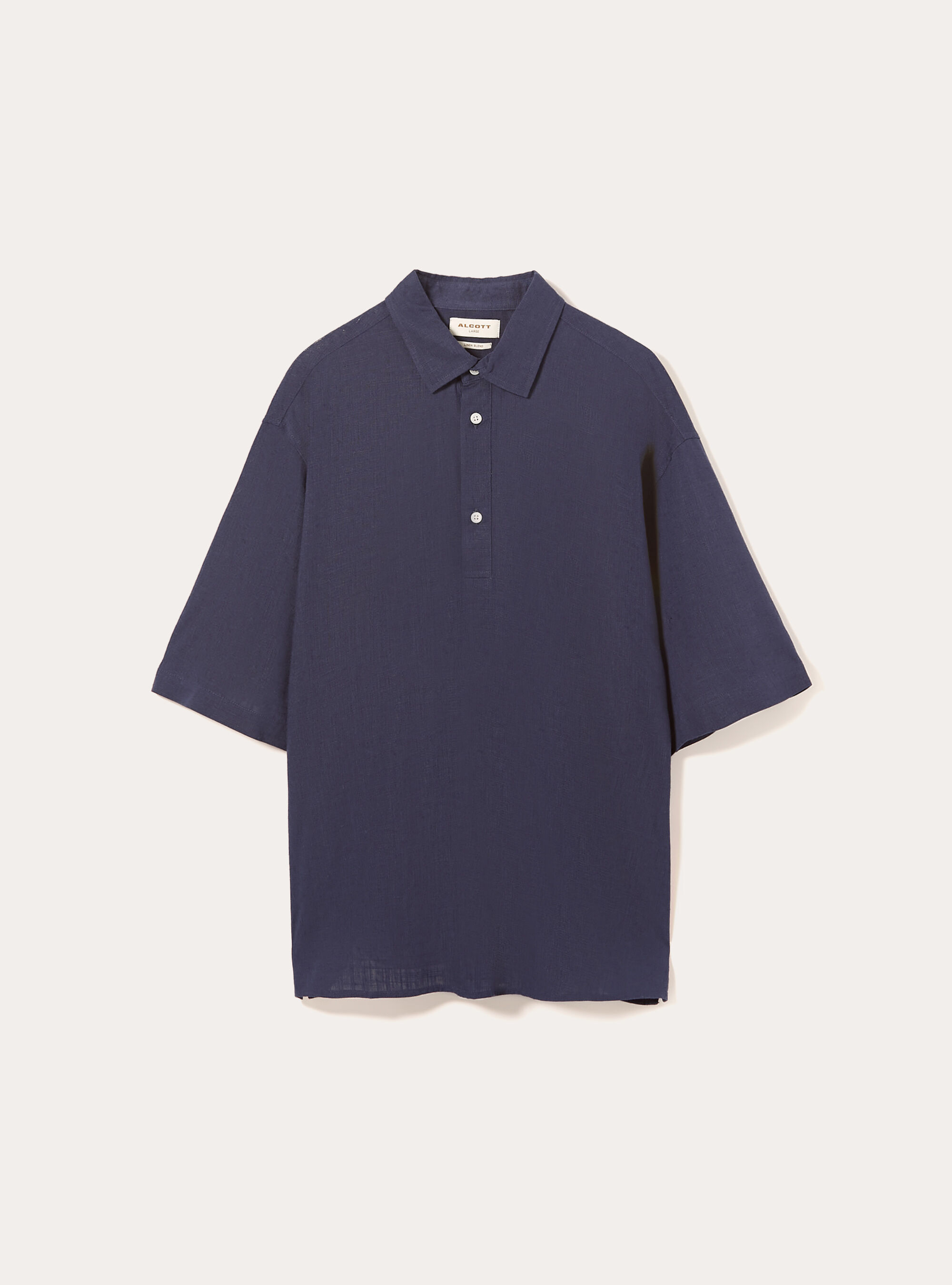 Camisa de manga corta en mezcla de lino, BL2 BLUE MEDIUM