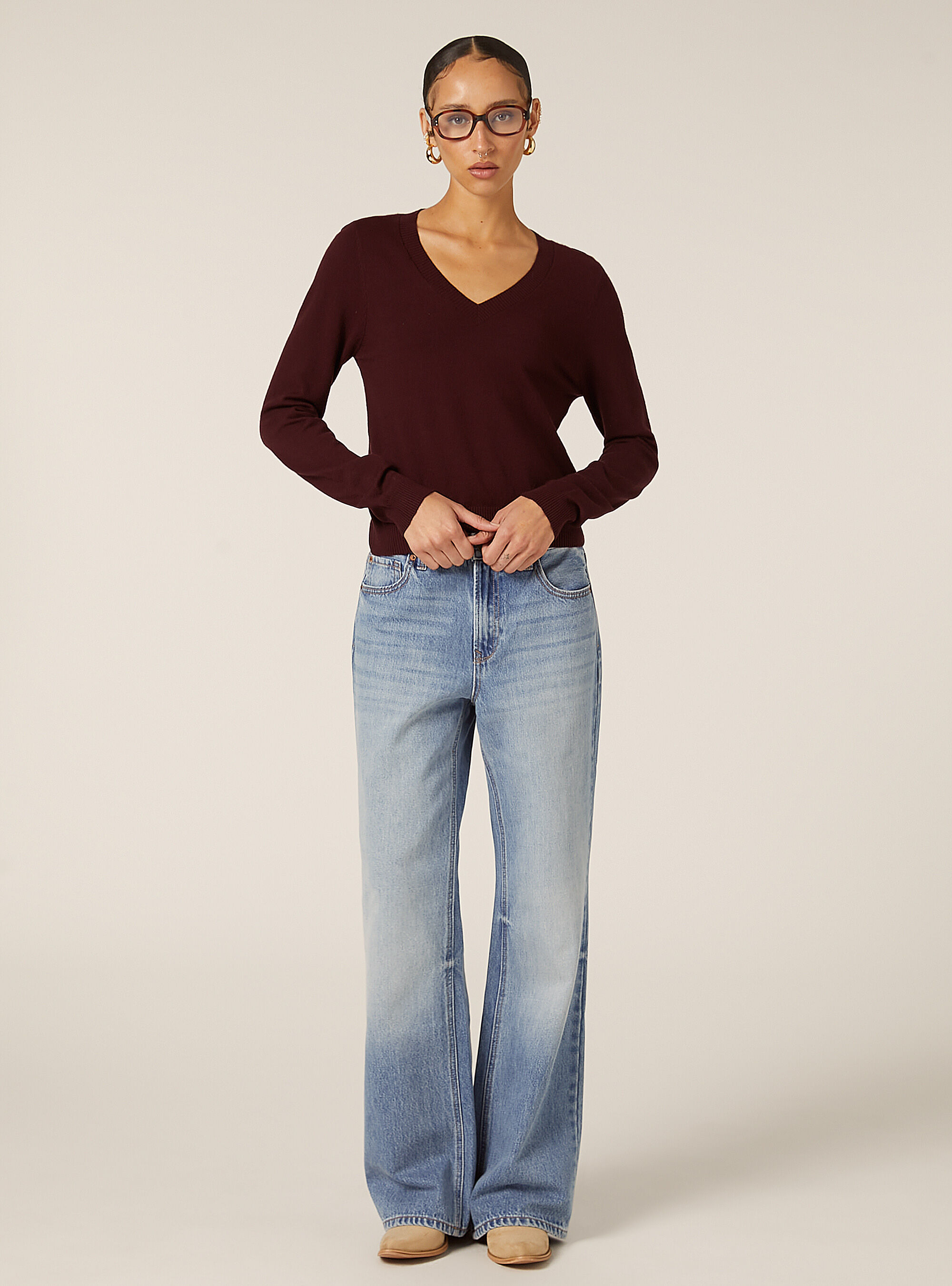 Pull &agrave; col en V coupe boxy