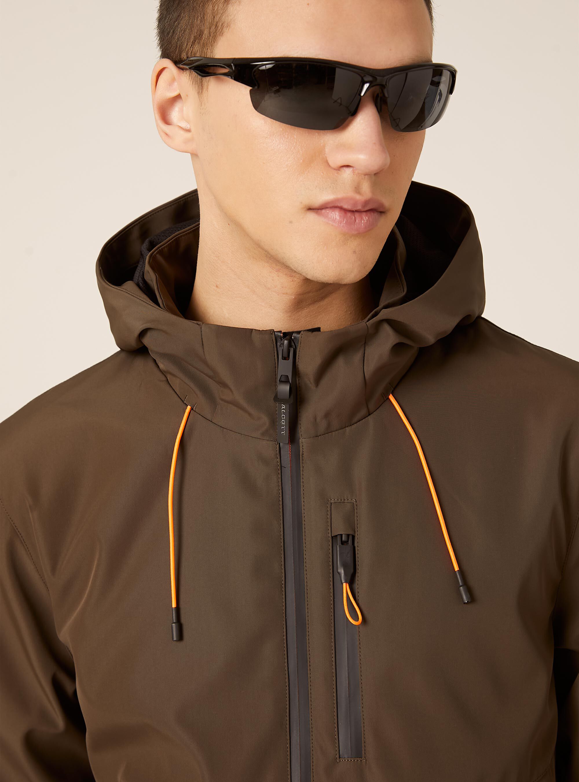 Windproof bomber jacket with hood, BR1 BROWN DARK