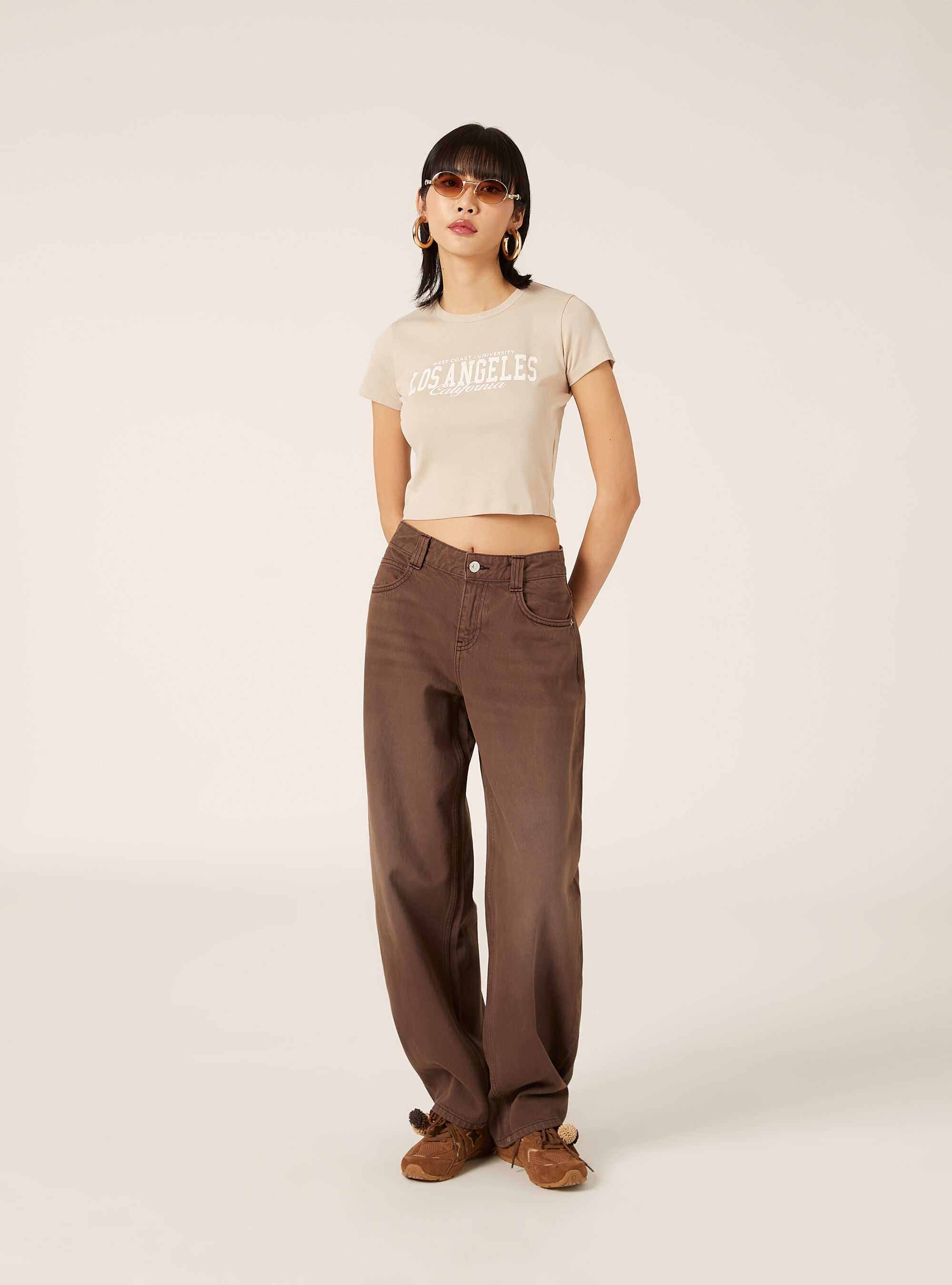 T-Shirt Court Coupe Crop &agrave; Imprim&eacute; Graphique Varsity