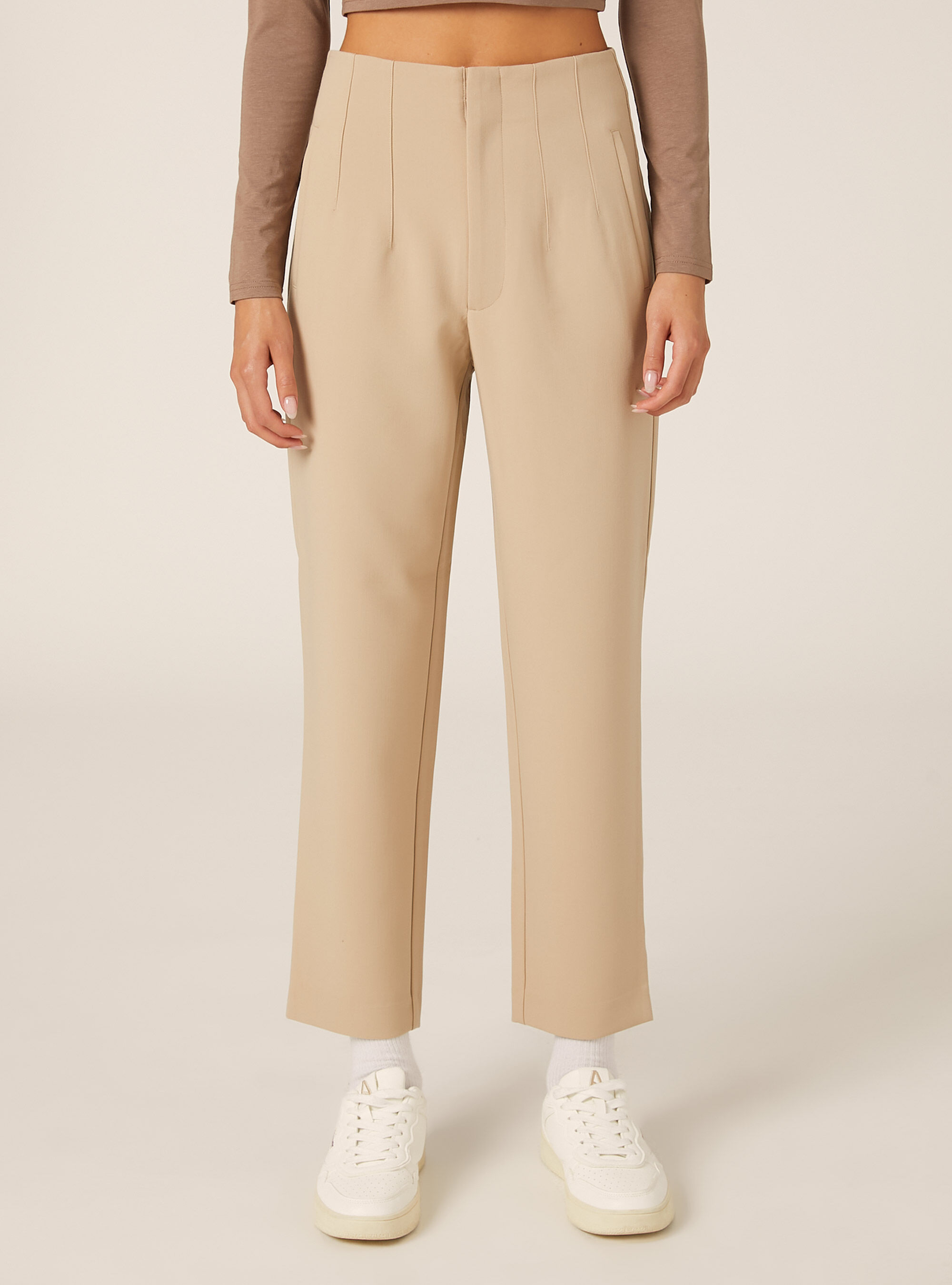 Pantalon uni &agrave; pinces, BG2 BEIGE MEDIUM