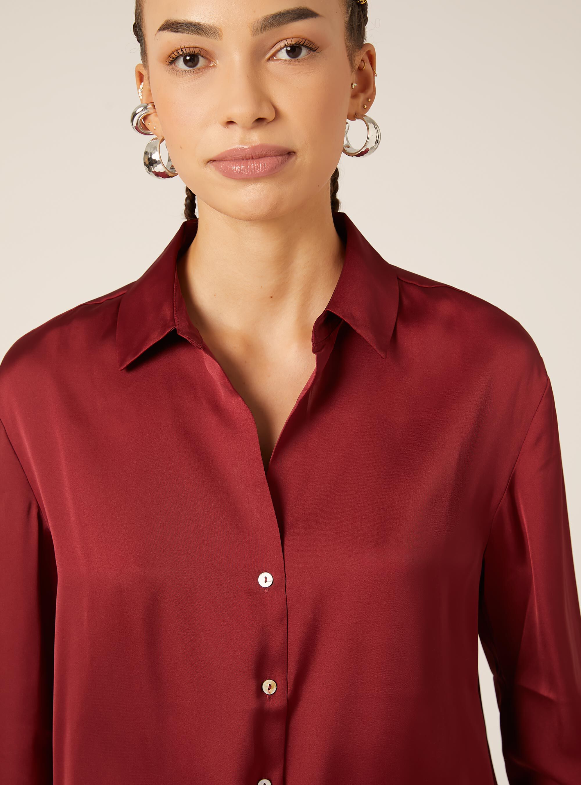 Chemise en satin uni, BO2 BORDEAUX MEDIUM