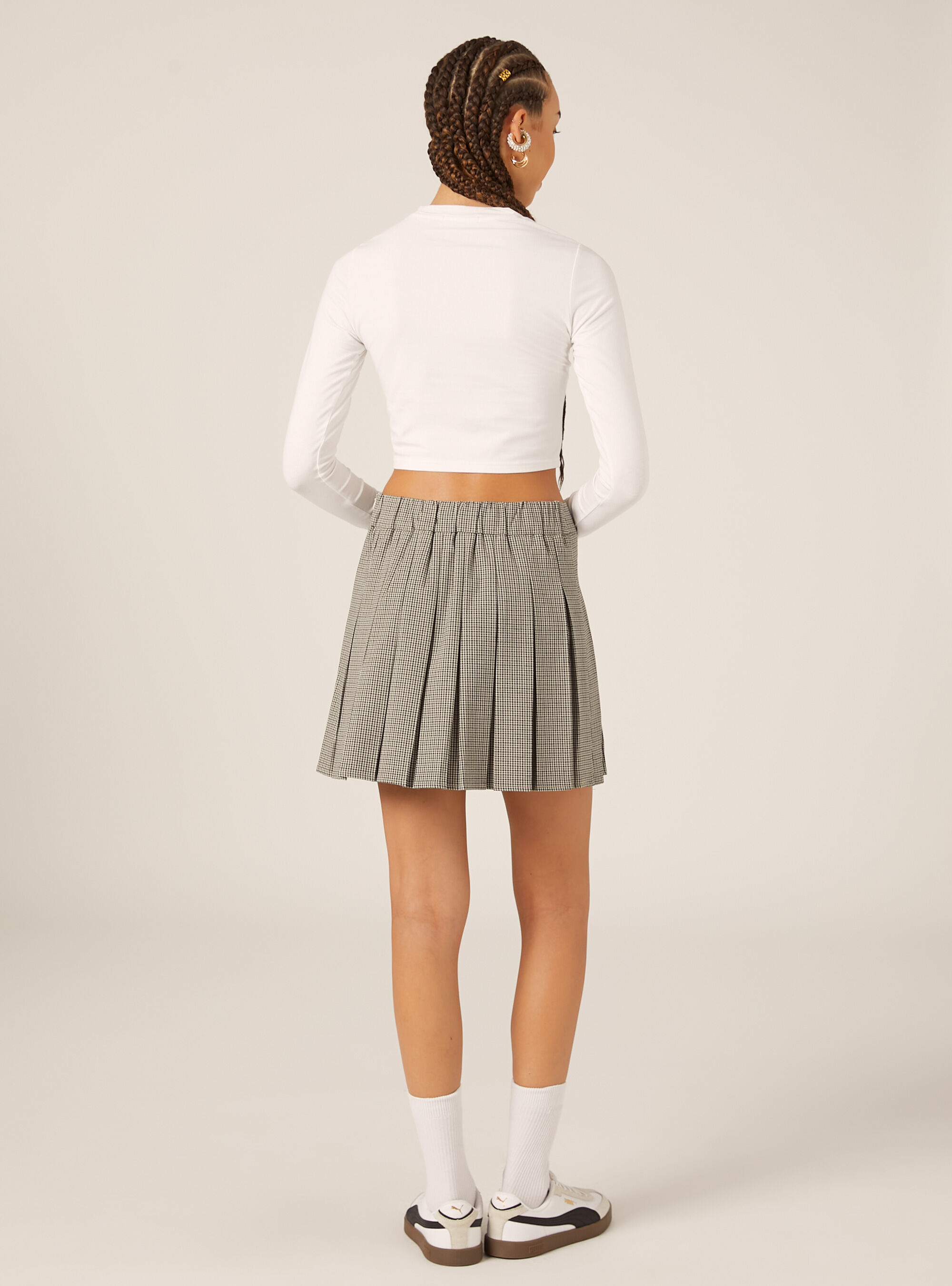 Mini-jupe pliss&eacute;e &agrave; motifs, BG2 BEIGE MEDIUM