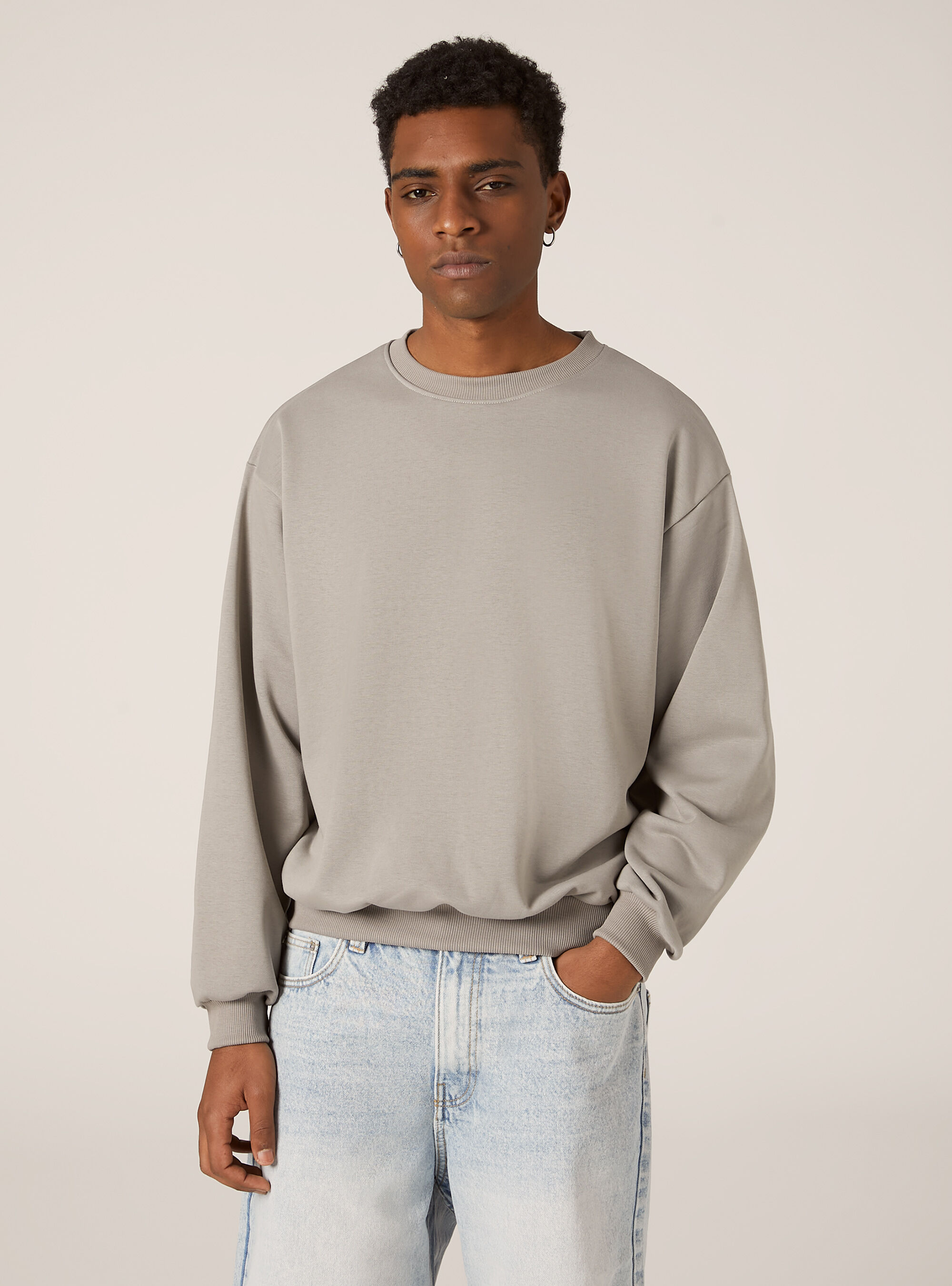 Sweat &agrave; col ras-du-cou boxy fit, GY2 GREY MEDIUM