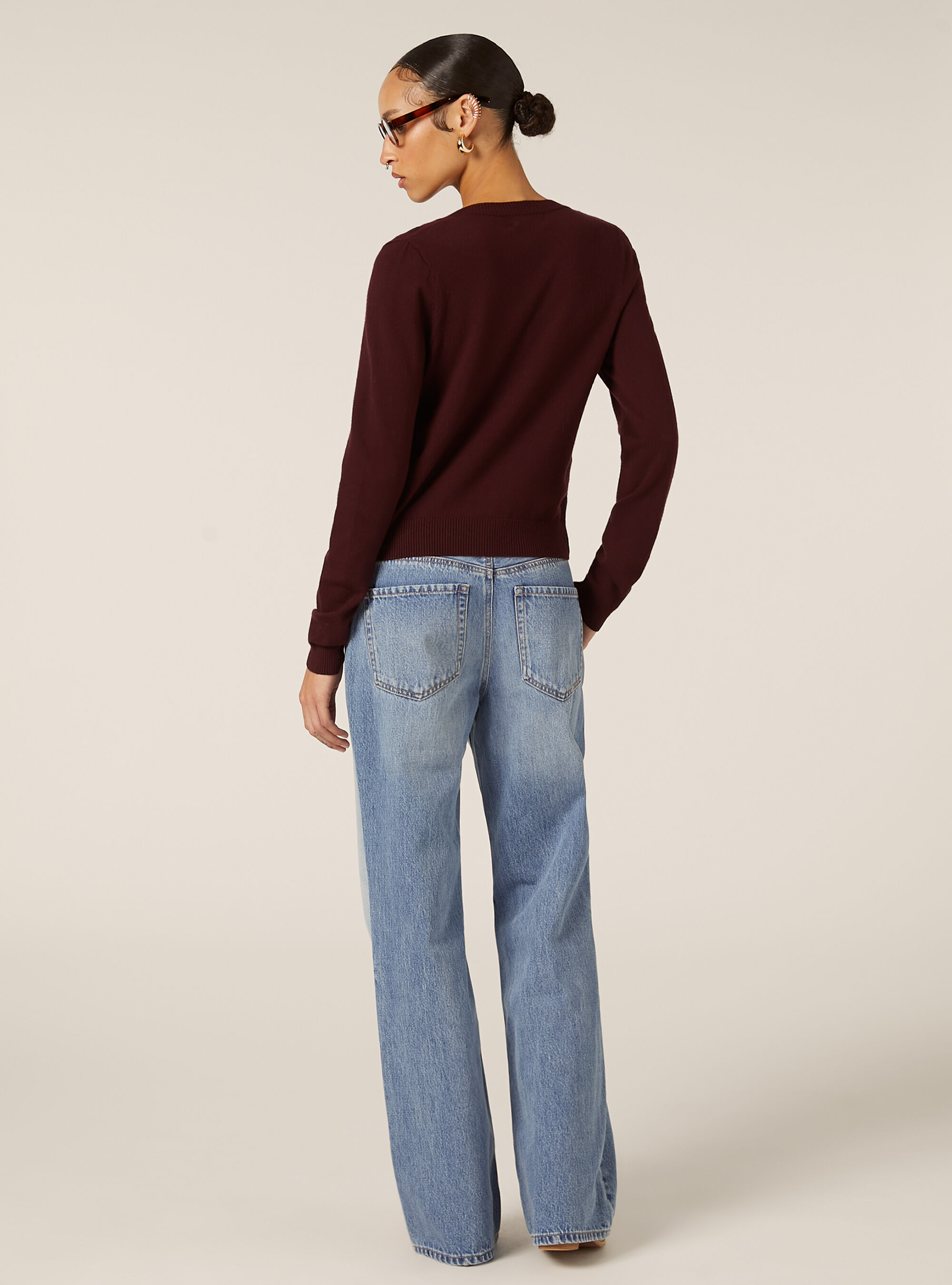 Pull &agrave; col en V coupe boxy, BO1 BORDEAUX DARK