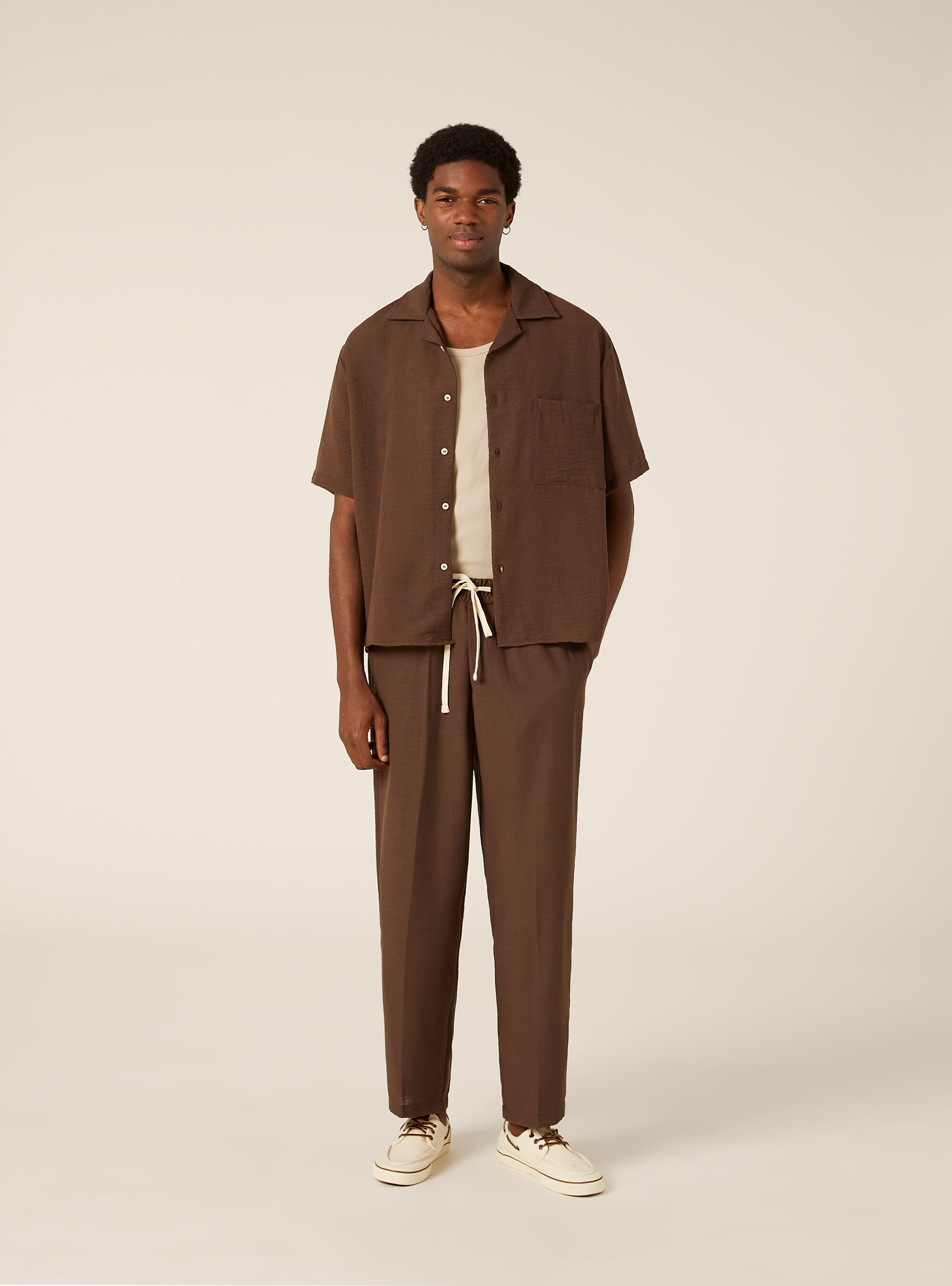 Pantalon Jambe Droite en Tissu Flamm&eacute;