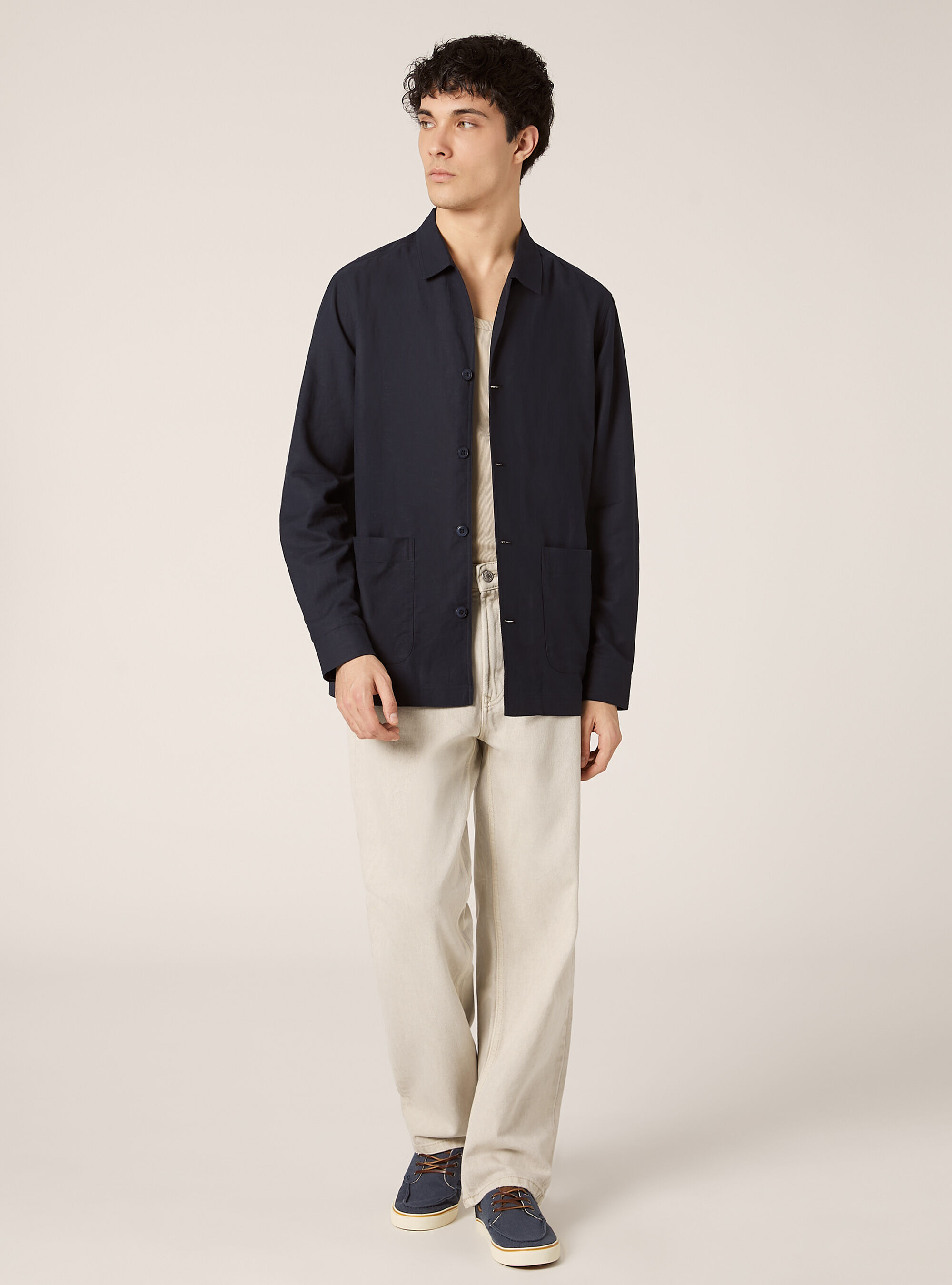 Linen blend shirt jacket, NA2 NAVY MEDIUM