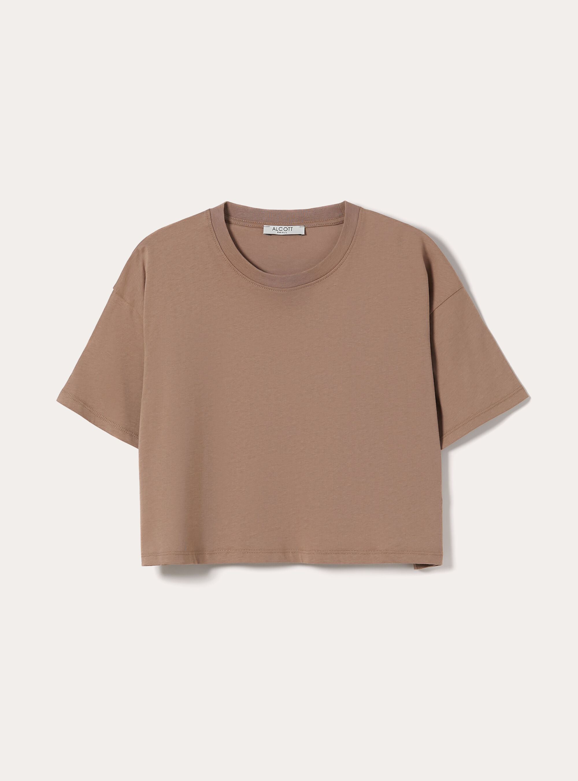 Basic Crew Neck Cropped T-Shirt, BR3 BROWN LIGHT