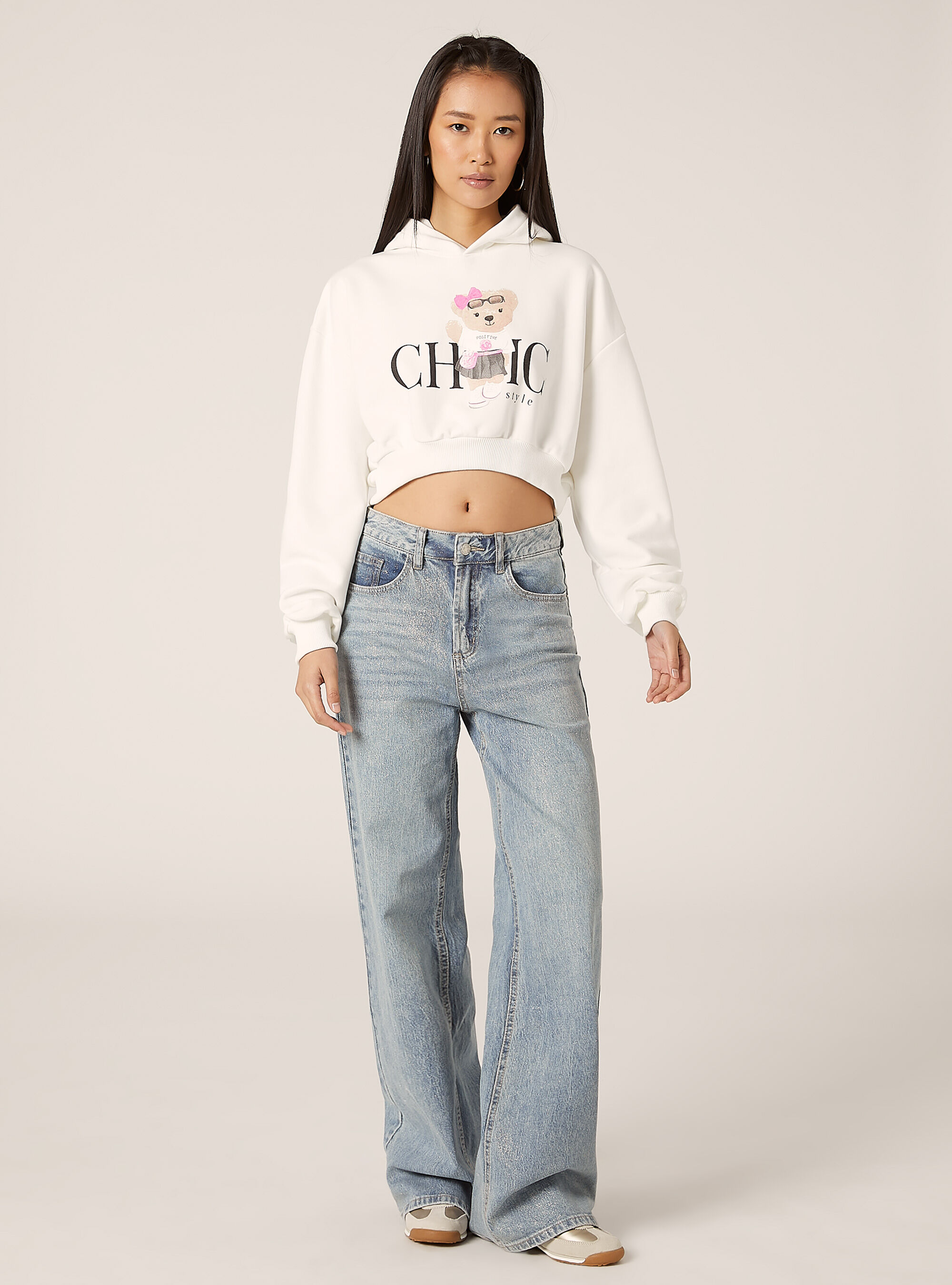 Sweatshirt court avec imprim&eacute; Teddy