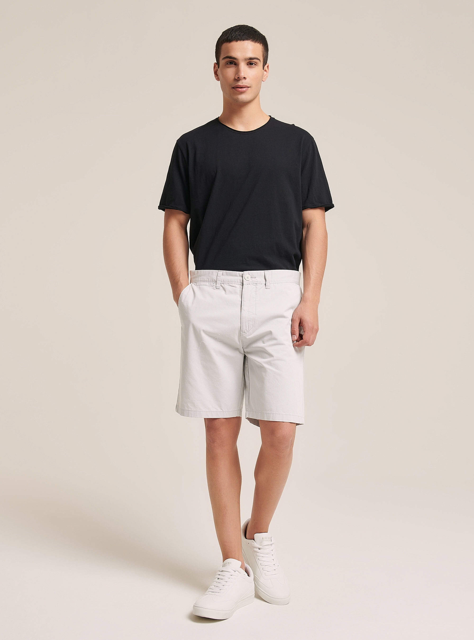 Bermuda in twill in tinta unita, PANNA