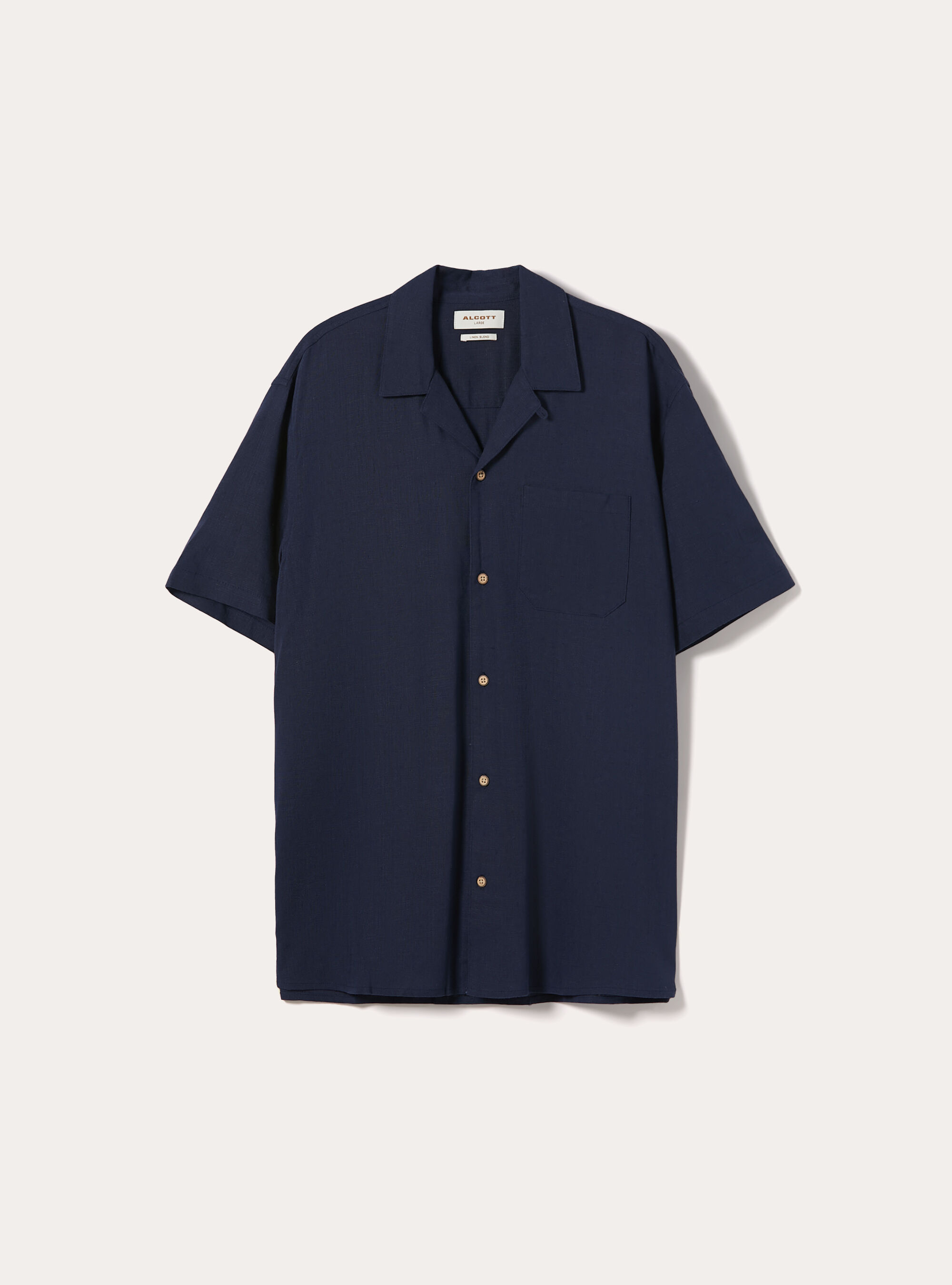 Linen blend shirt with bowling collar, BL2 BLUE MEDIUM