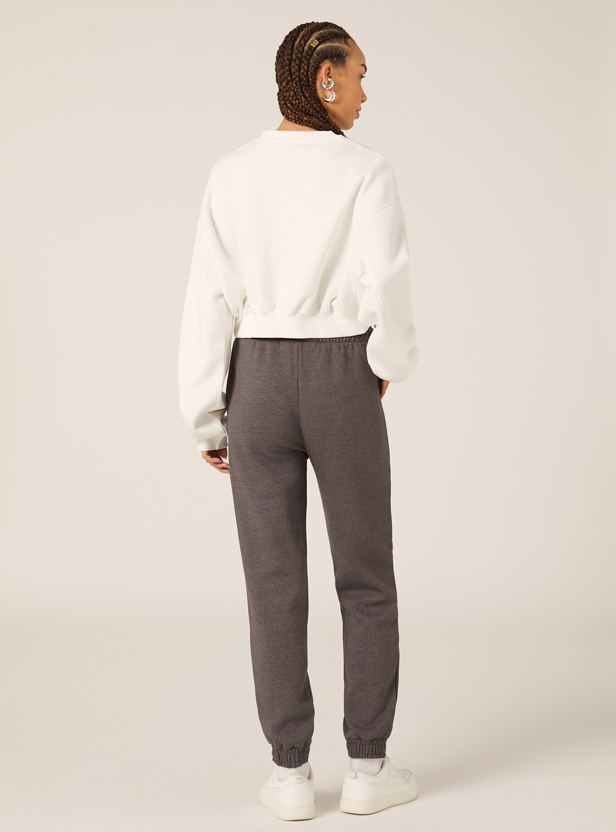 Sweat-shirt &agrave; col rond en coton court, WH2 WHITE