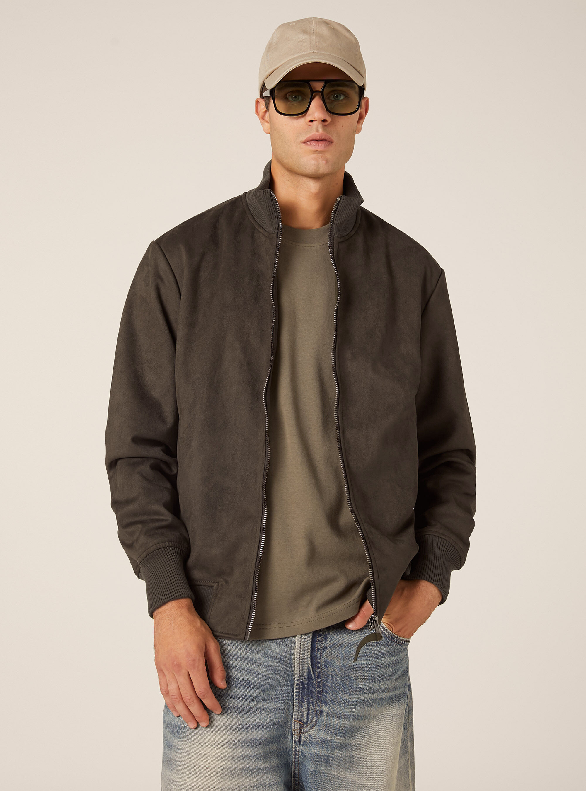 Suede-effect bomber jacket