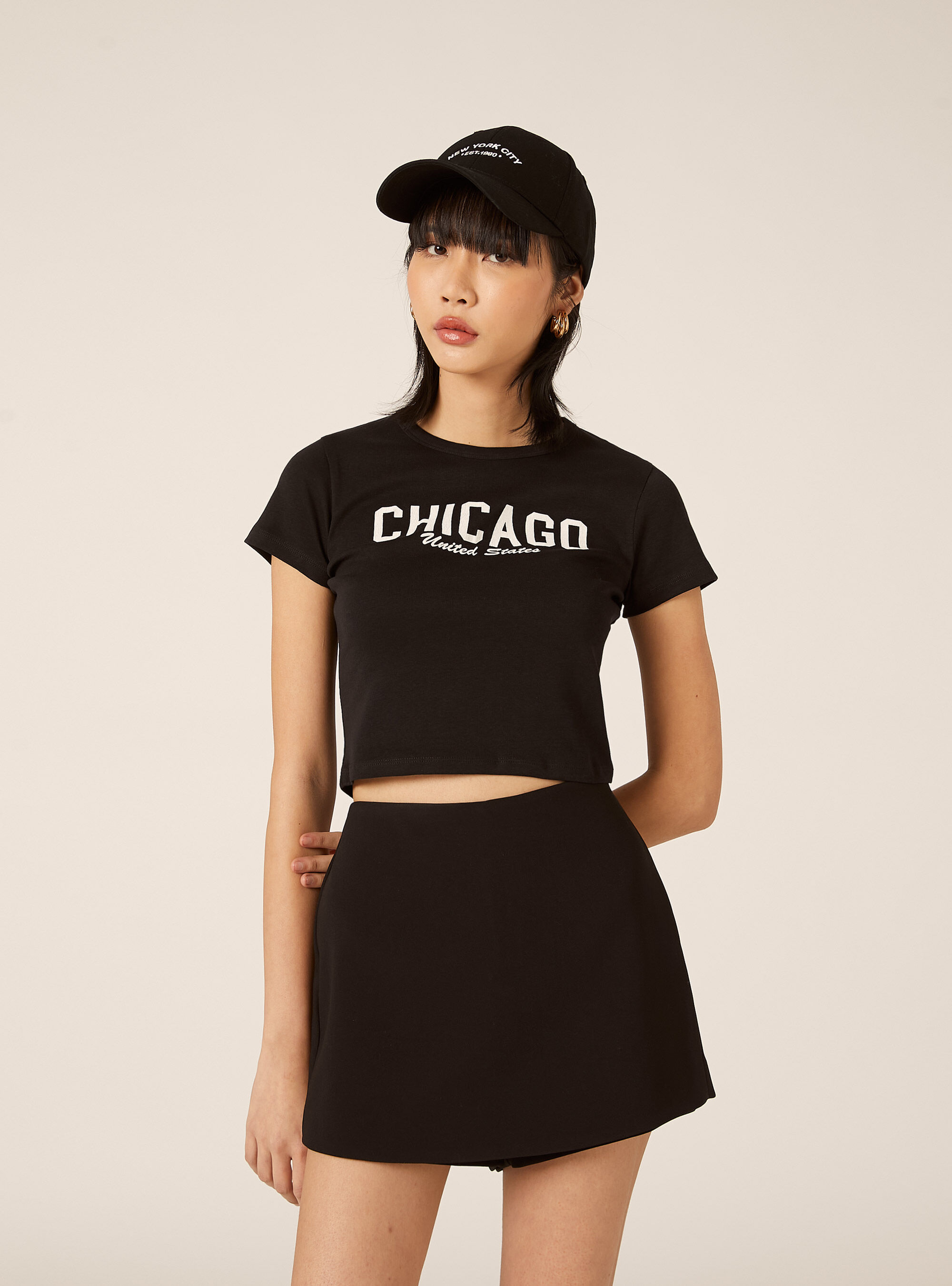 T-Shirt Court Coupe Crop &agrave; Imprim&eacute; Graphique Varsity