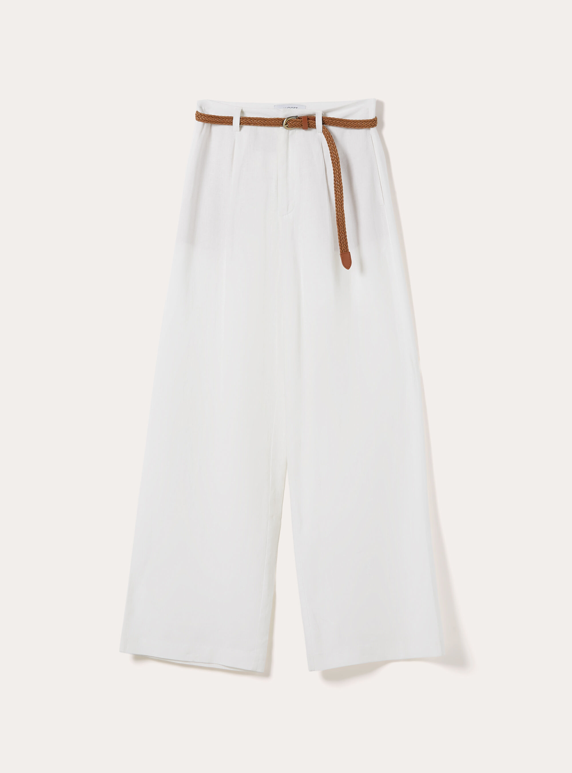Pantalones en mezcla de lino con cintur&oacute;n, WH2 WHITE