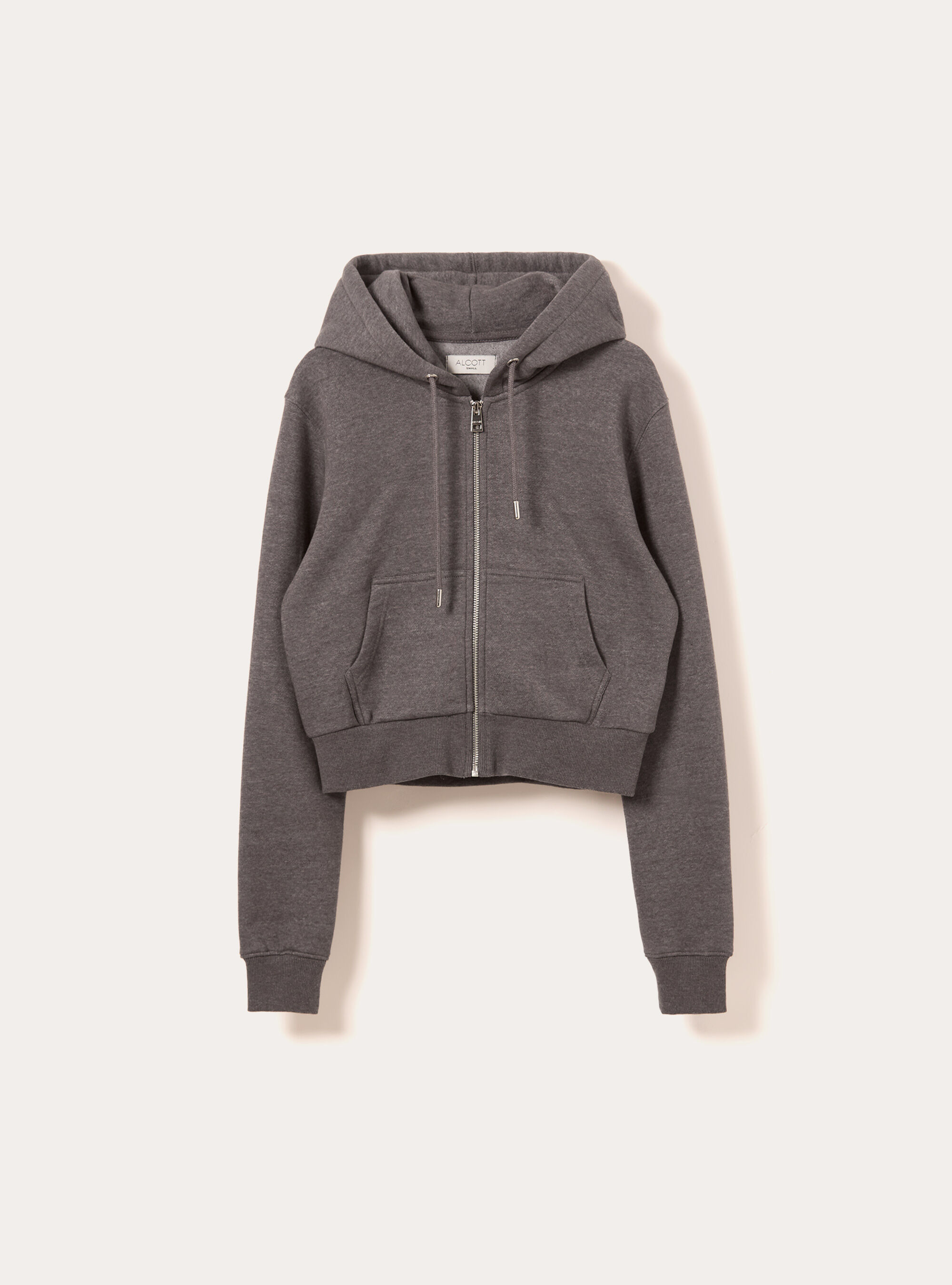 Cropped zip-up hoodie, MGY1 GREY MEL DARK