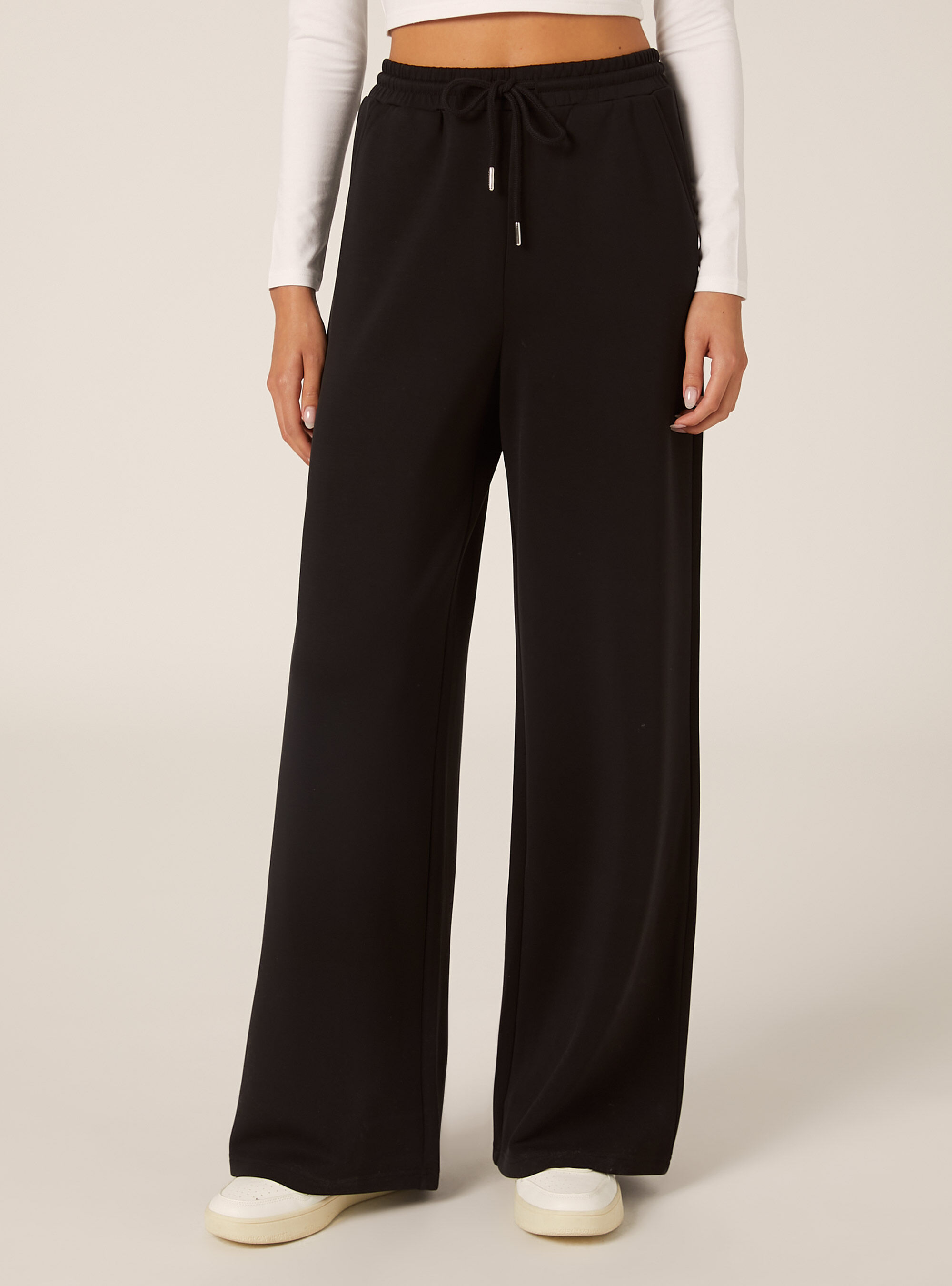 Pantalon jogging large &agrave; toucher doux, BK1 BLACK