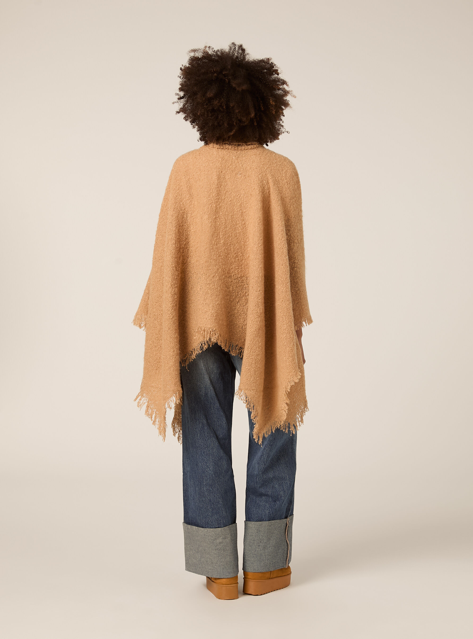 Poncho doux au toucher &agrave; col montant, MBG3 BEIGE MEL LIGHT