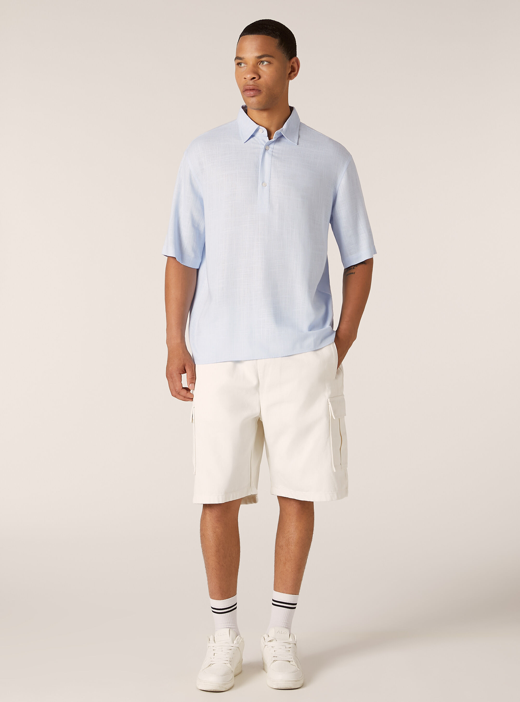 Chemise &agrave; manches courtes en lin m&eacute;lang&eacute;, AZ2 AZURE MEDIUM