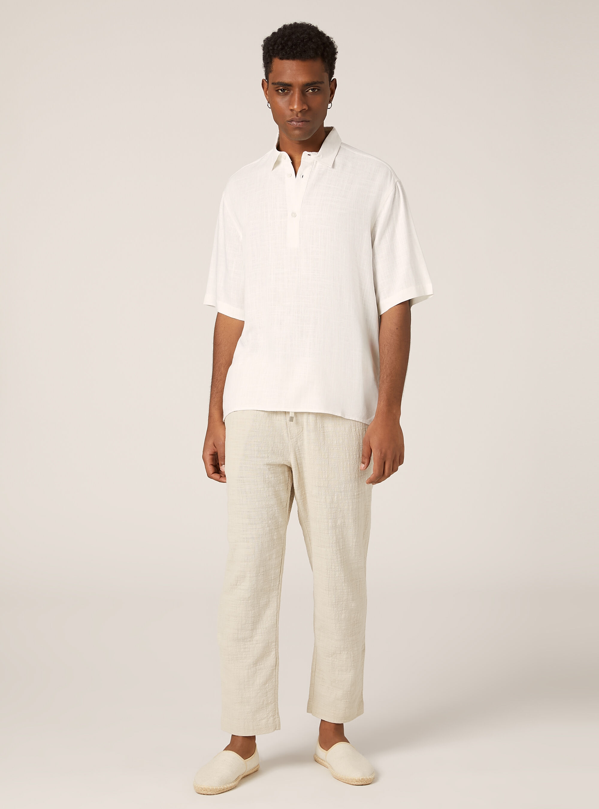 Chemise &agrave; manches courtes en lin m&eacute;lang&eacute;, WH1 OFF WHITE