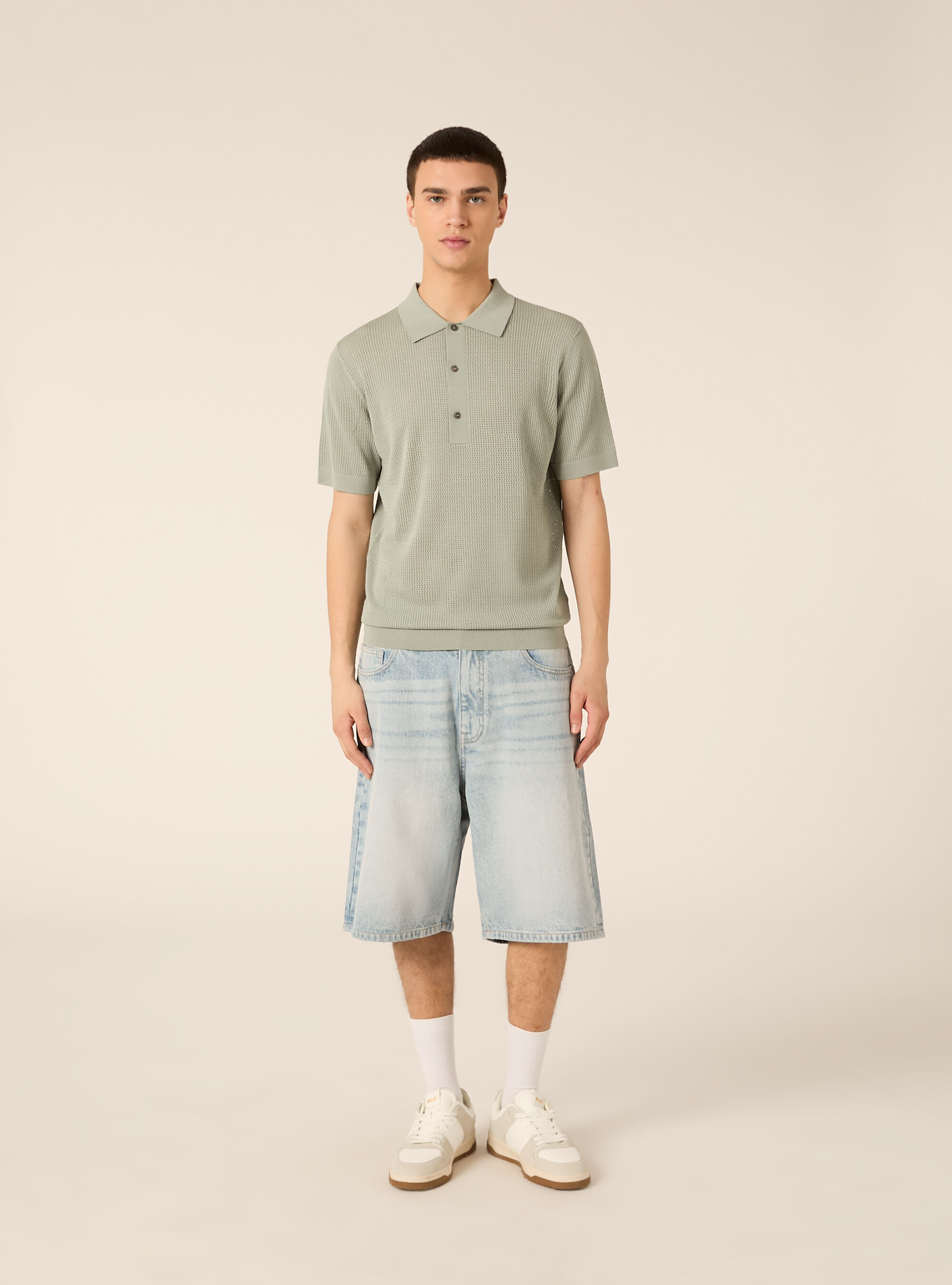 Maglia polo in crochet in misto viscosa