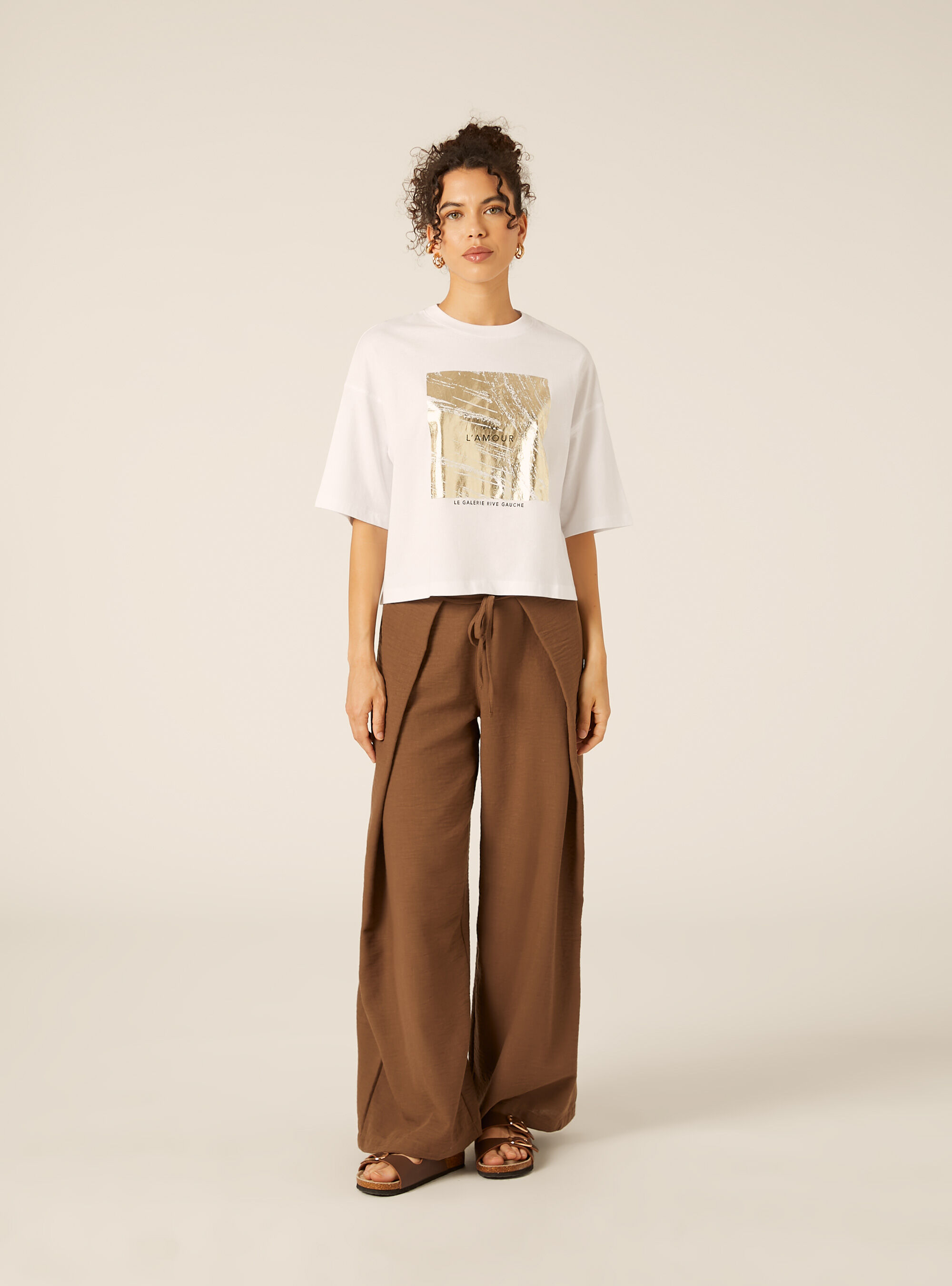Camiseta Crop con Estampado Metalizado, WH3 WHITE