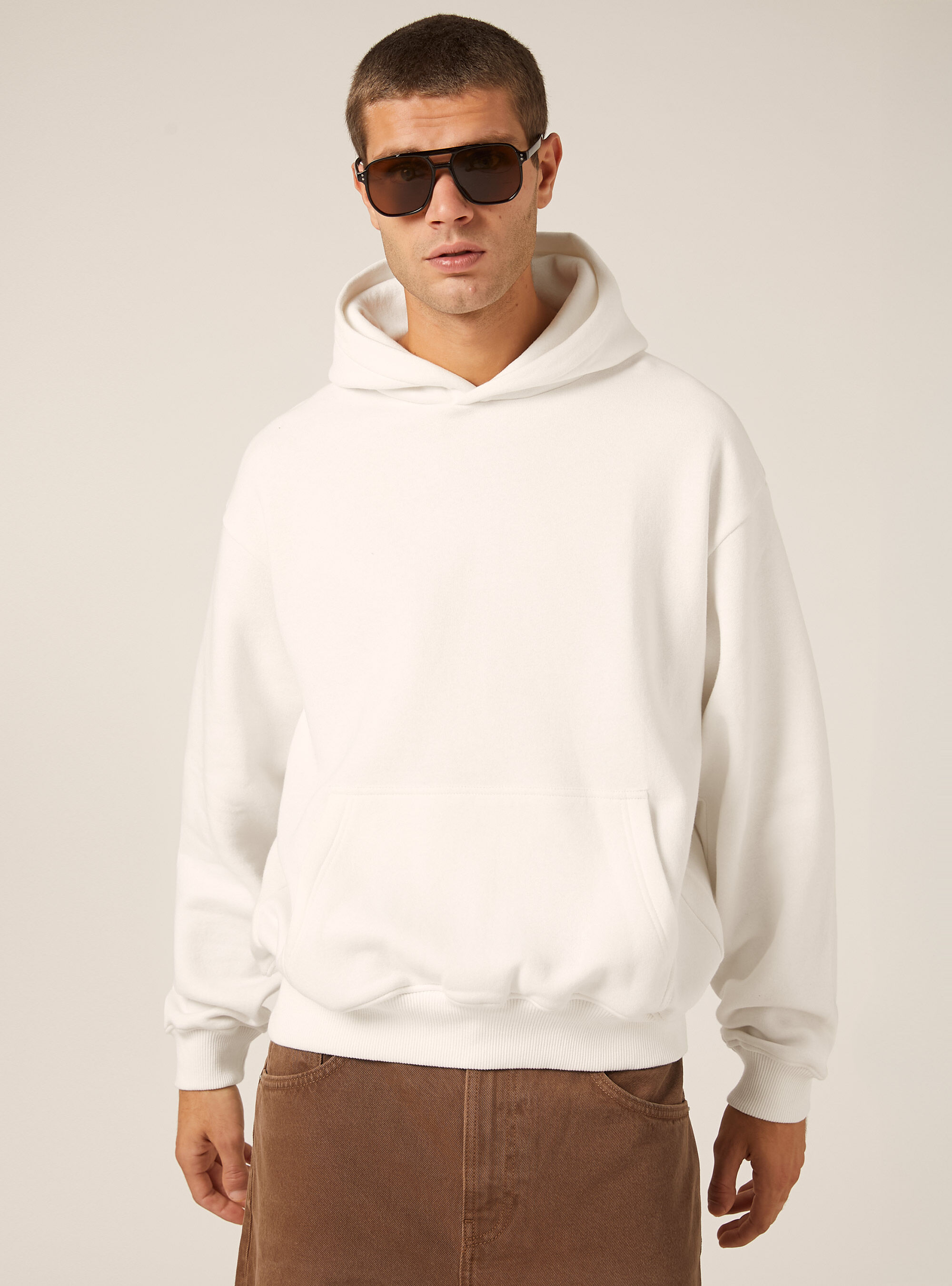 Sweat &agrave; capuche coupe boxy, WH2 WHITE