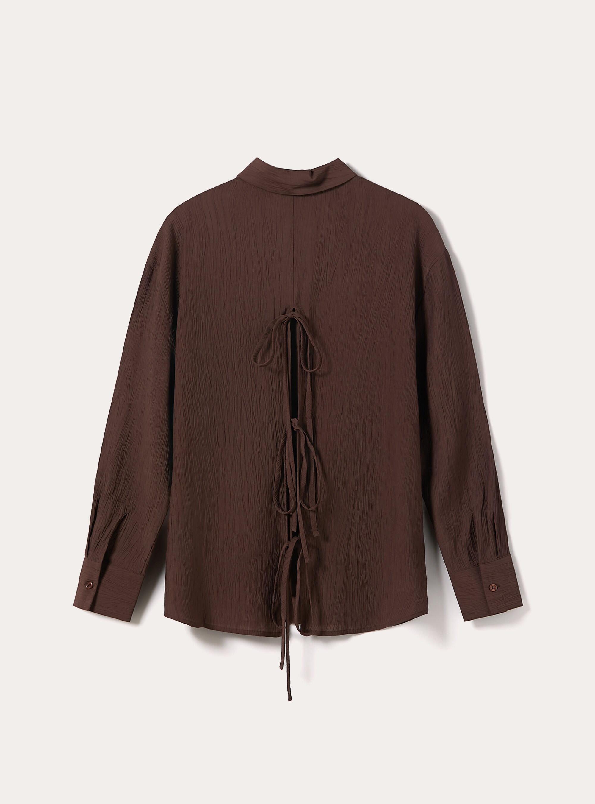 Camicia in crepe con lacci sul dietro, MARRONE MEDIO