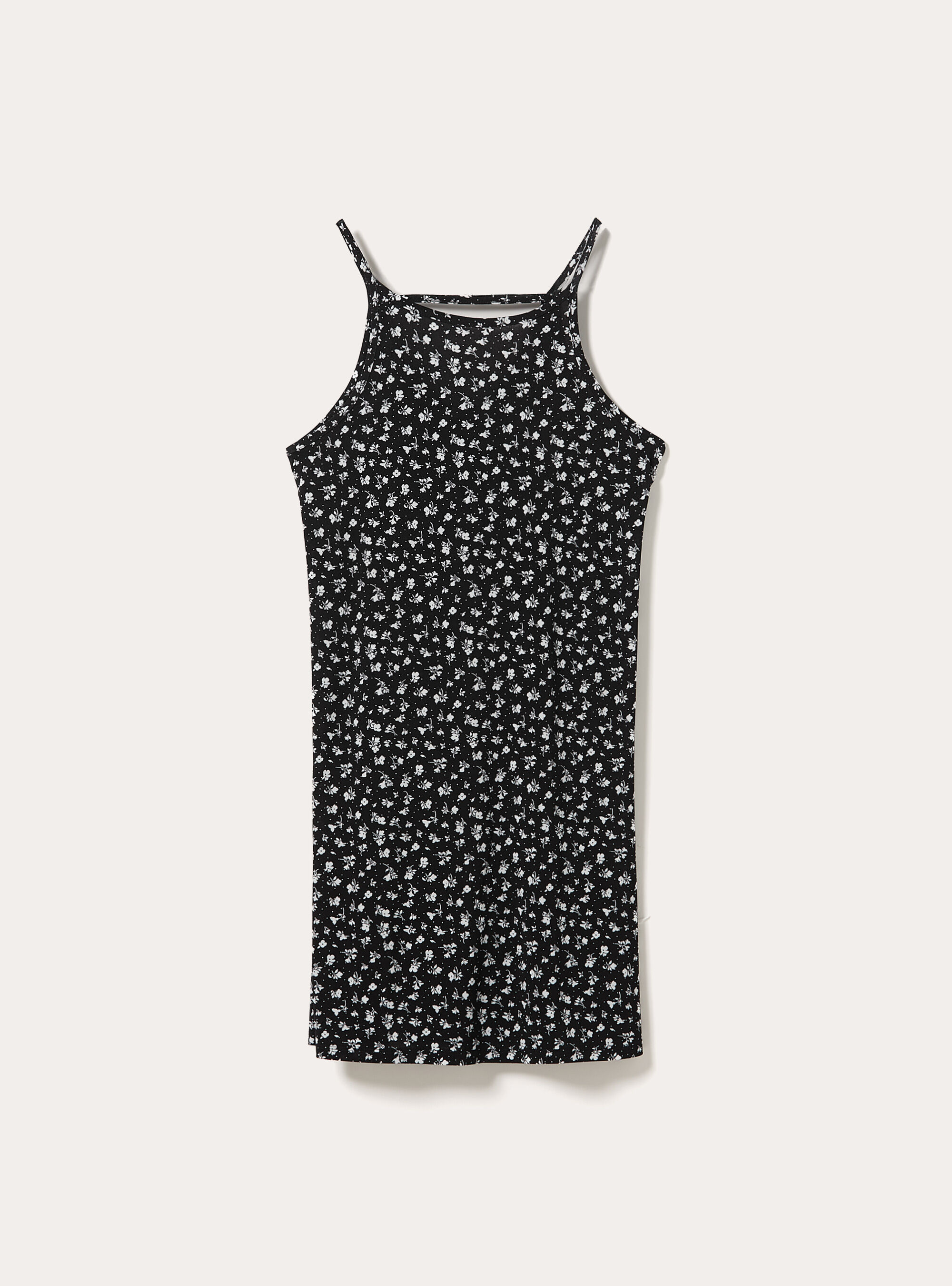 Blumenkleid mit schmalen Tr&auml;gern, BK1 BLACK