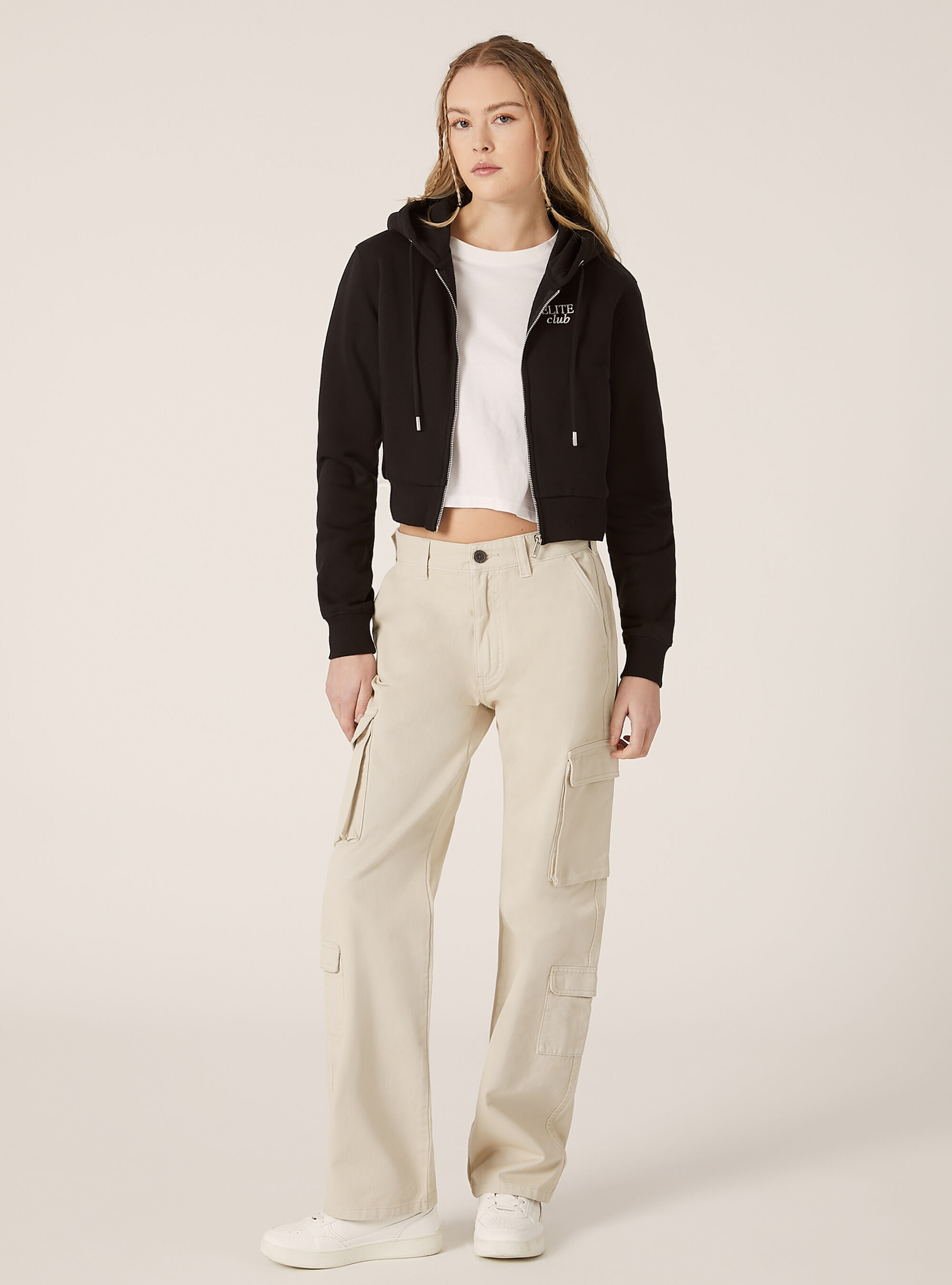 Sweatshirt court avec fermeture &eacute;clair et imprim&eacute;