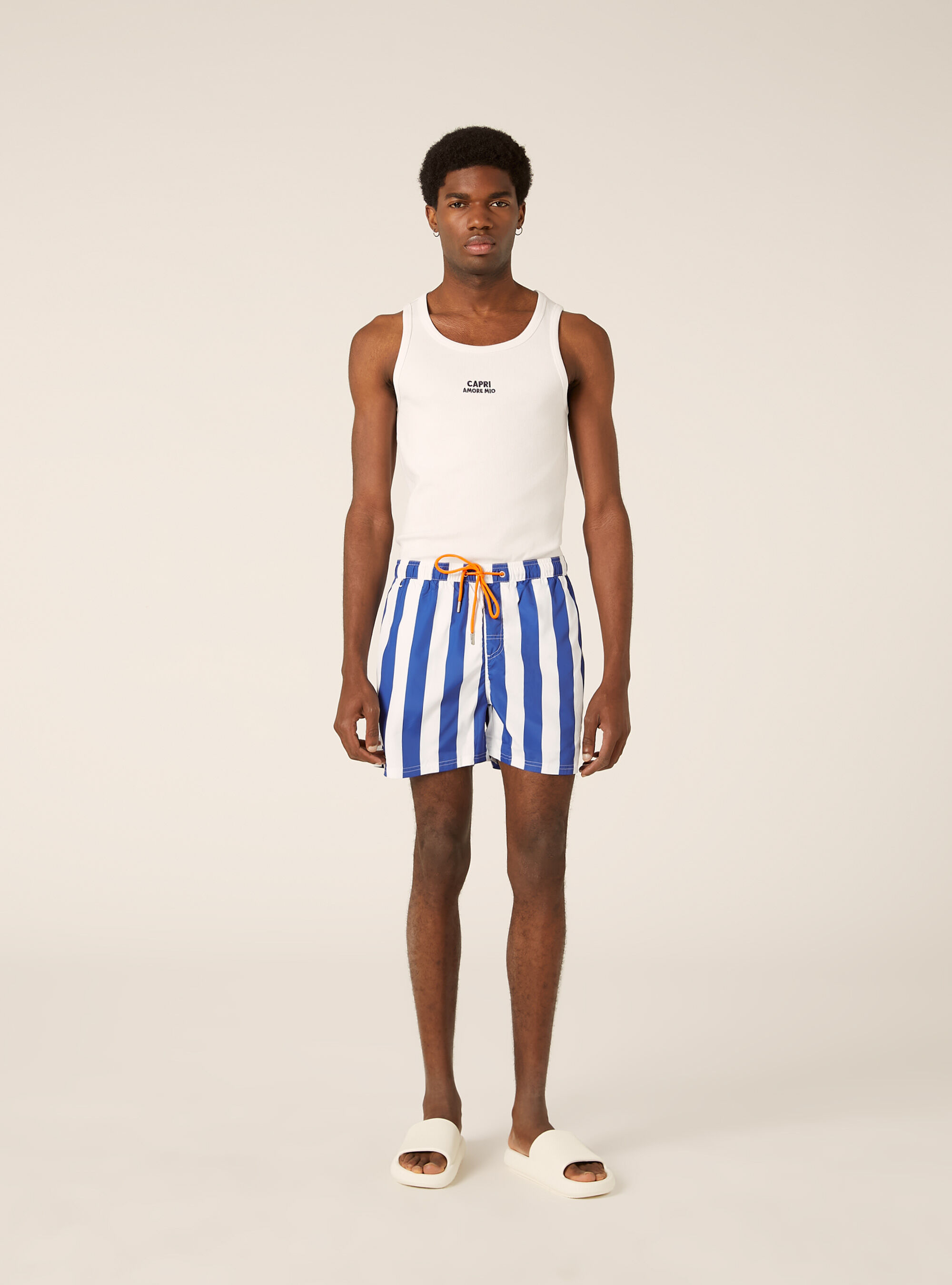 Striped Swim Shorts with Capri Print