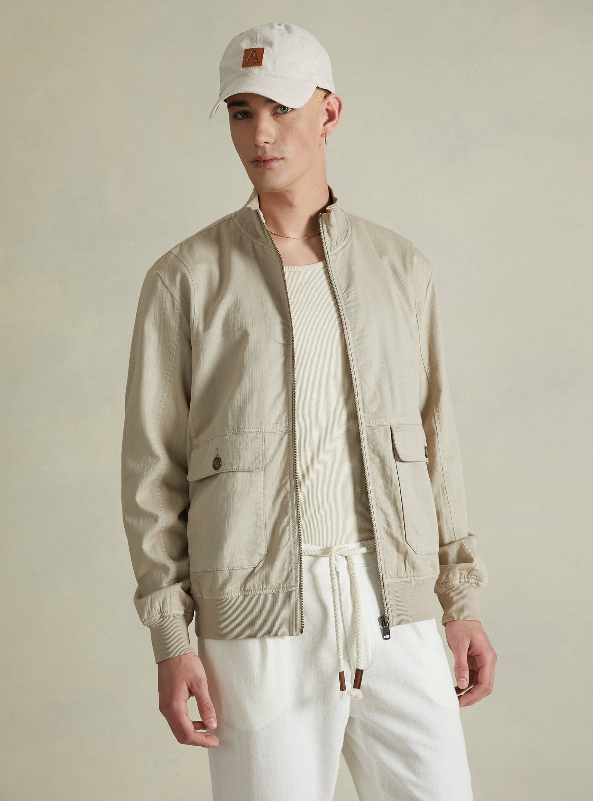 Blouson bombardier en lin avec grandes poches