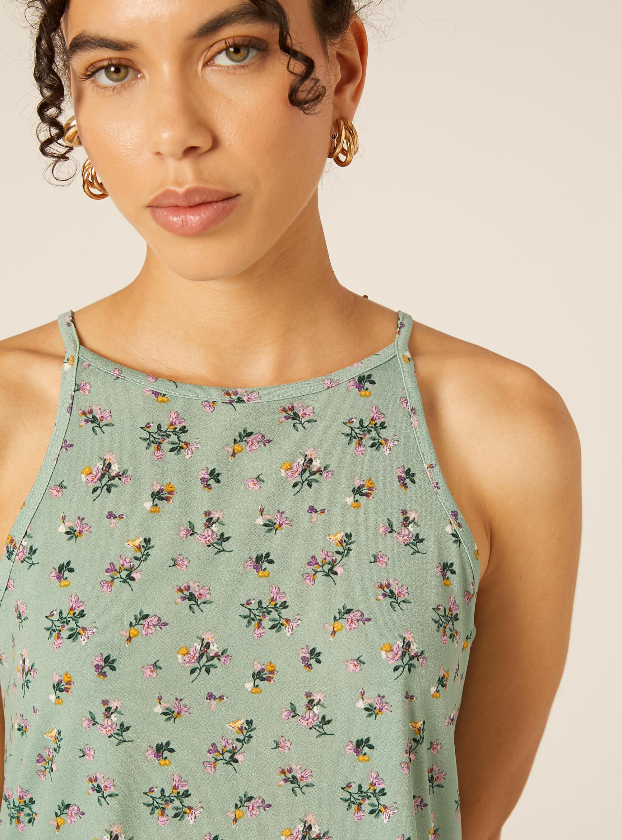 Floral Dress with Thin Straps, SG3 SAGE LIGHT