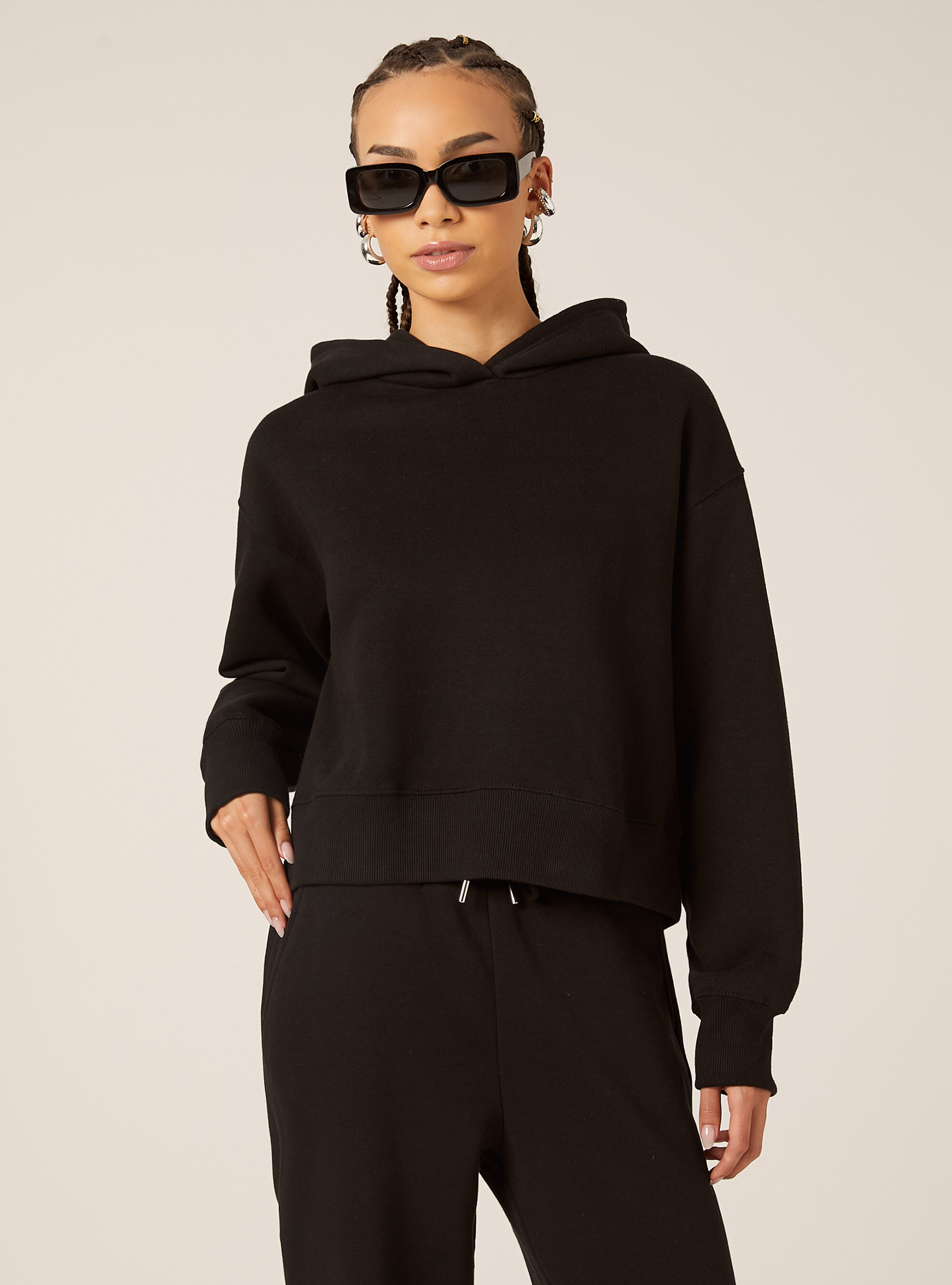 Sweat &agrave; capuche coupe boxy, BK1 BLACK