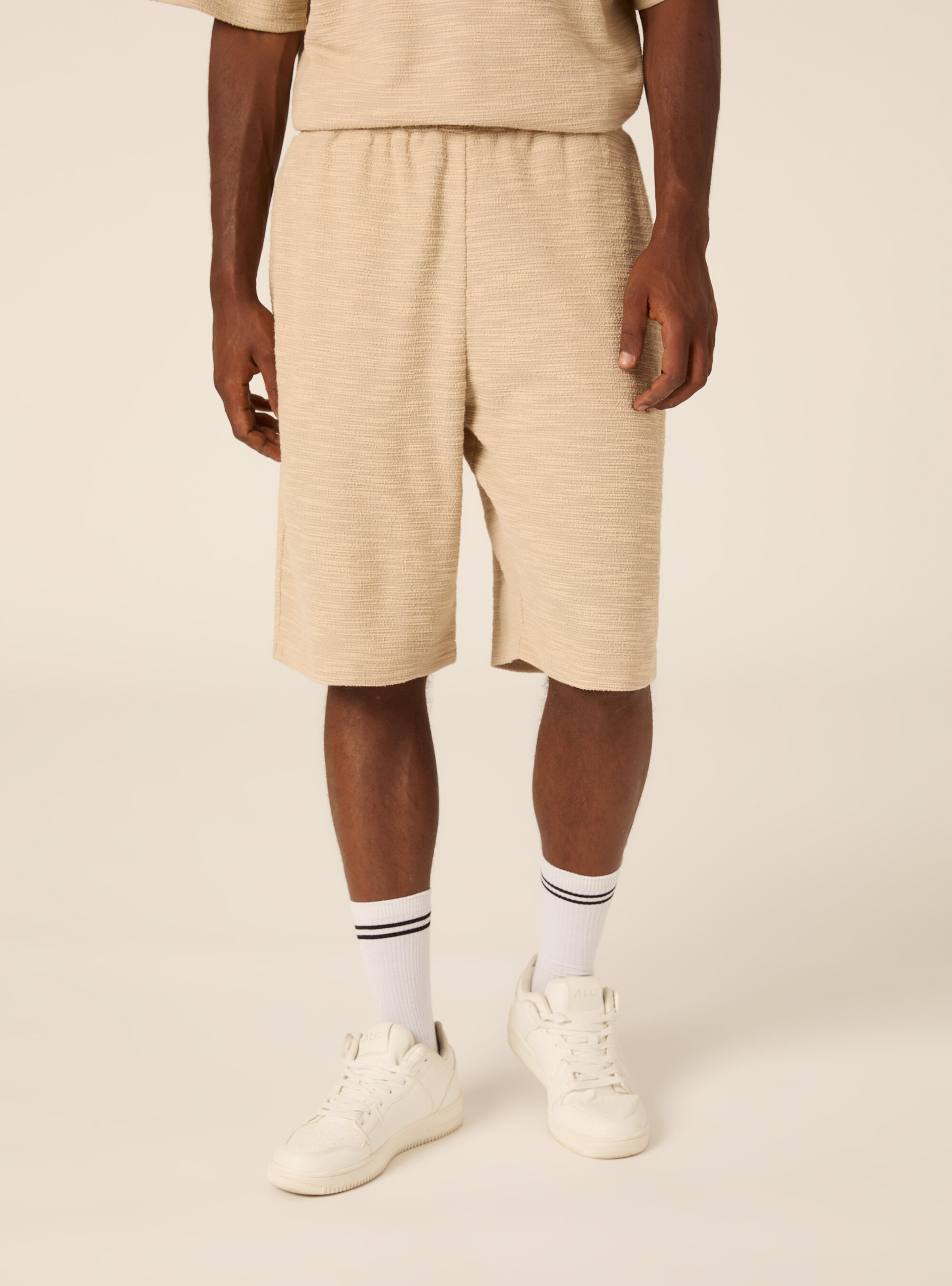 Bermuda loose fit in misto cotone texture, BG2 BEIGE MEDIUM
