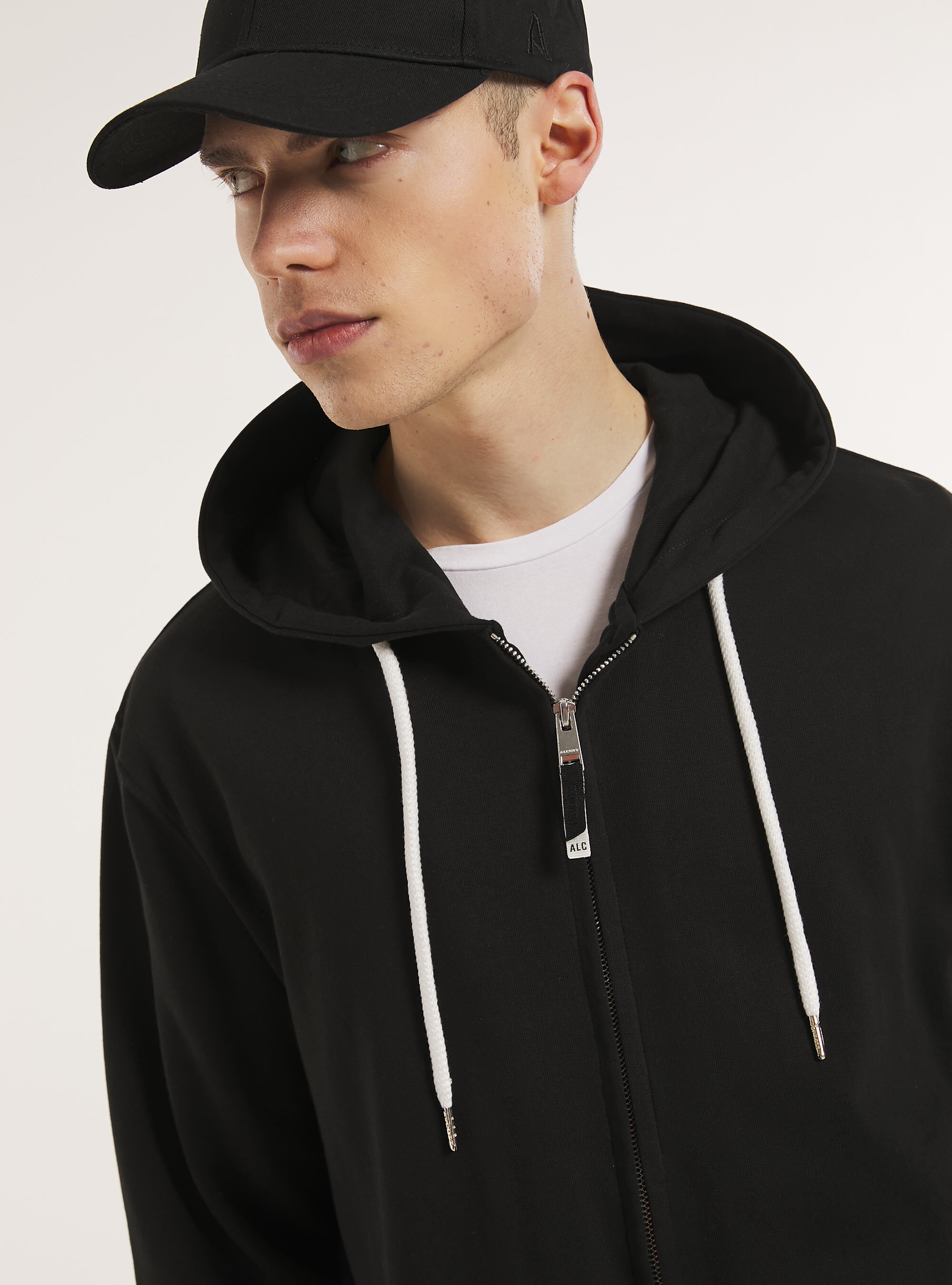Zip et sweat &agrave; capuche en coton, BK1 BLACK