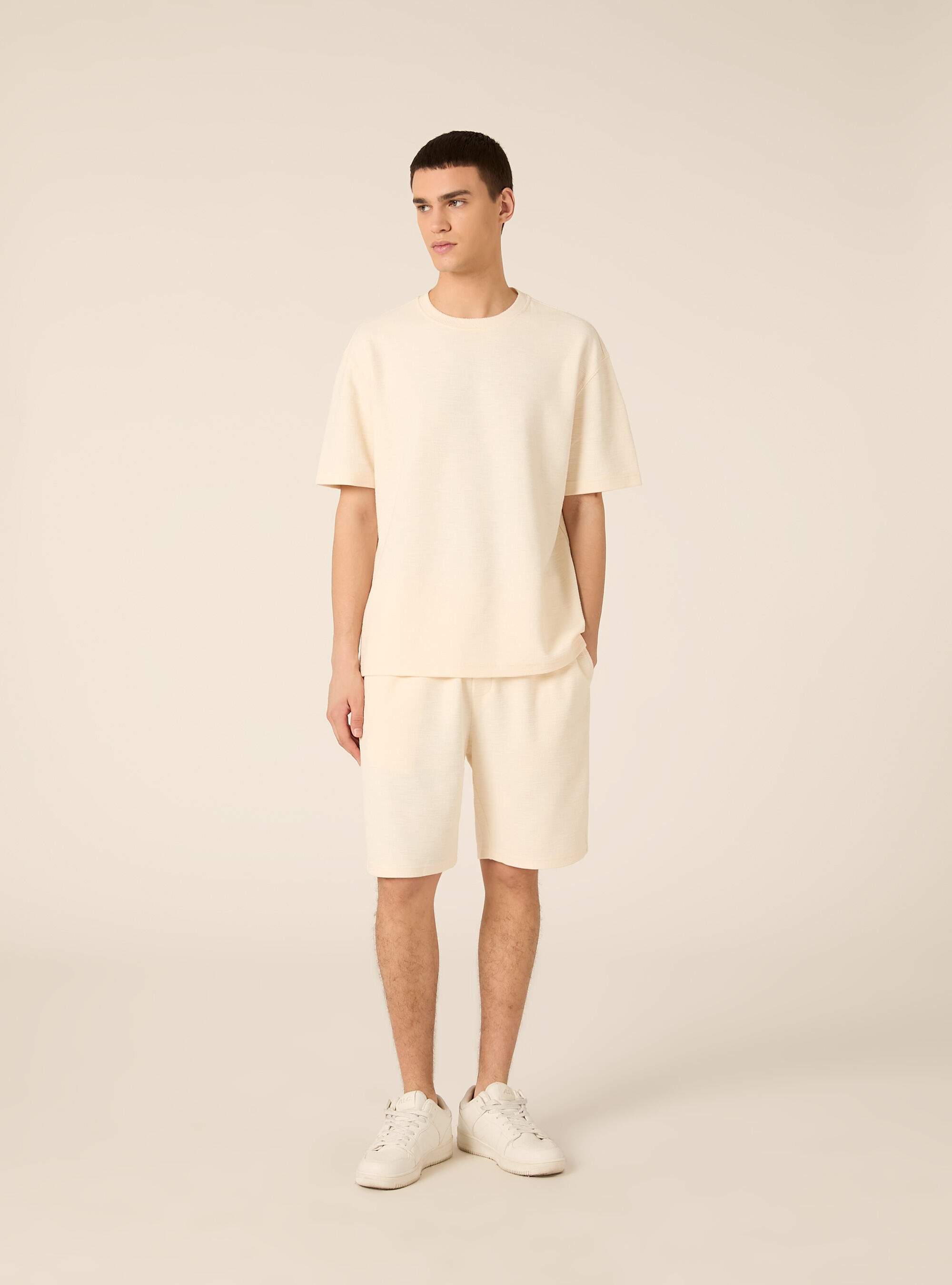 Textured cotton T-shirt, WH2 WHITE