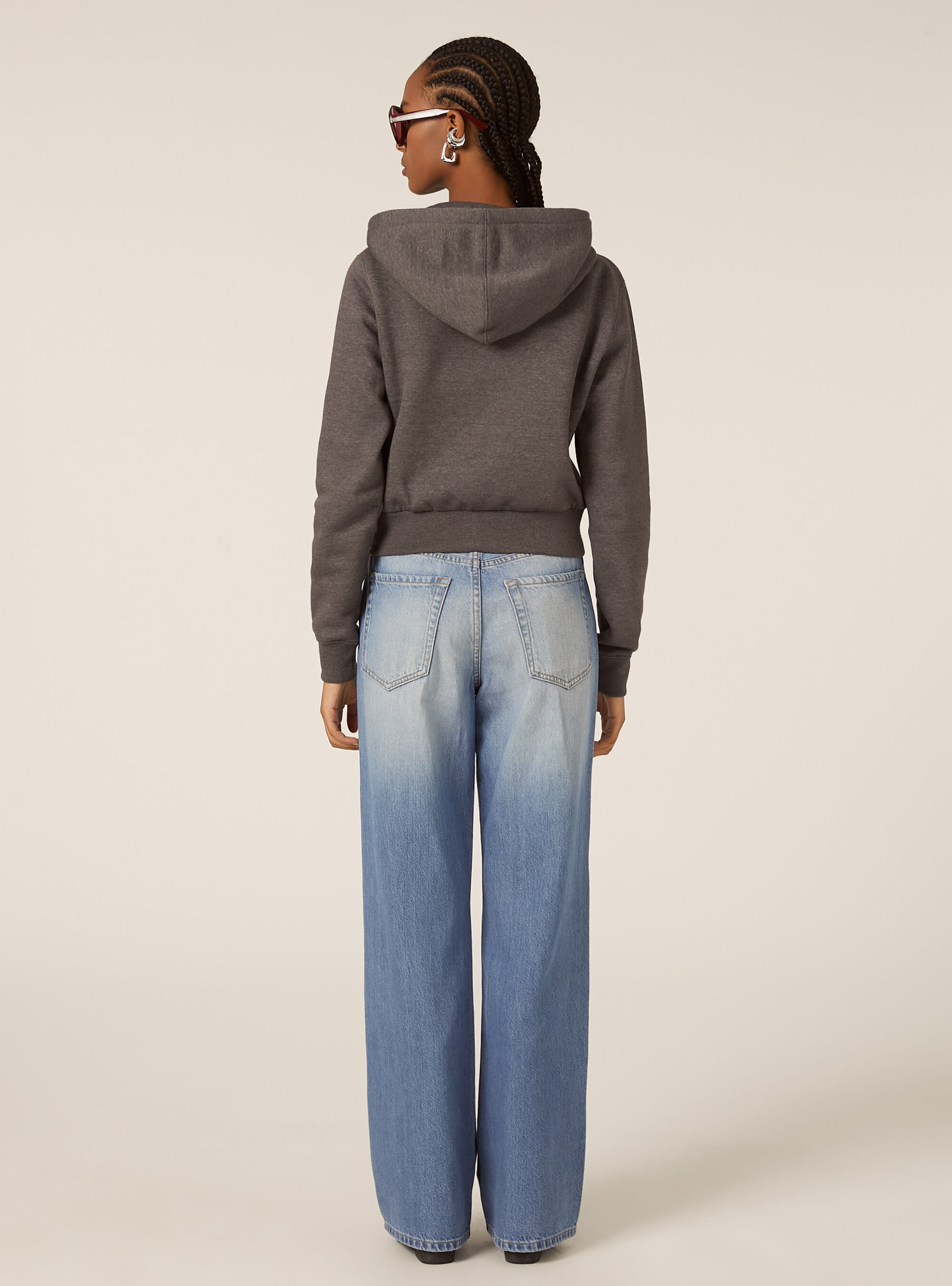 Cropped zip-up hoodie, MGY1 GREY MEL DARK