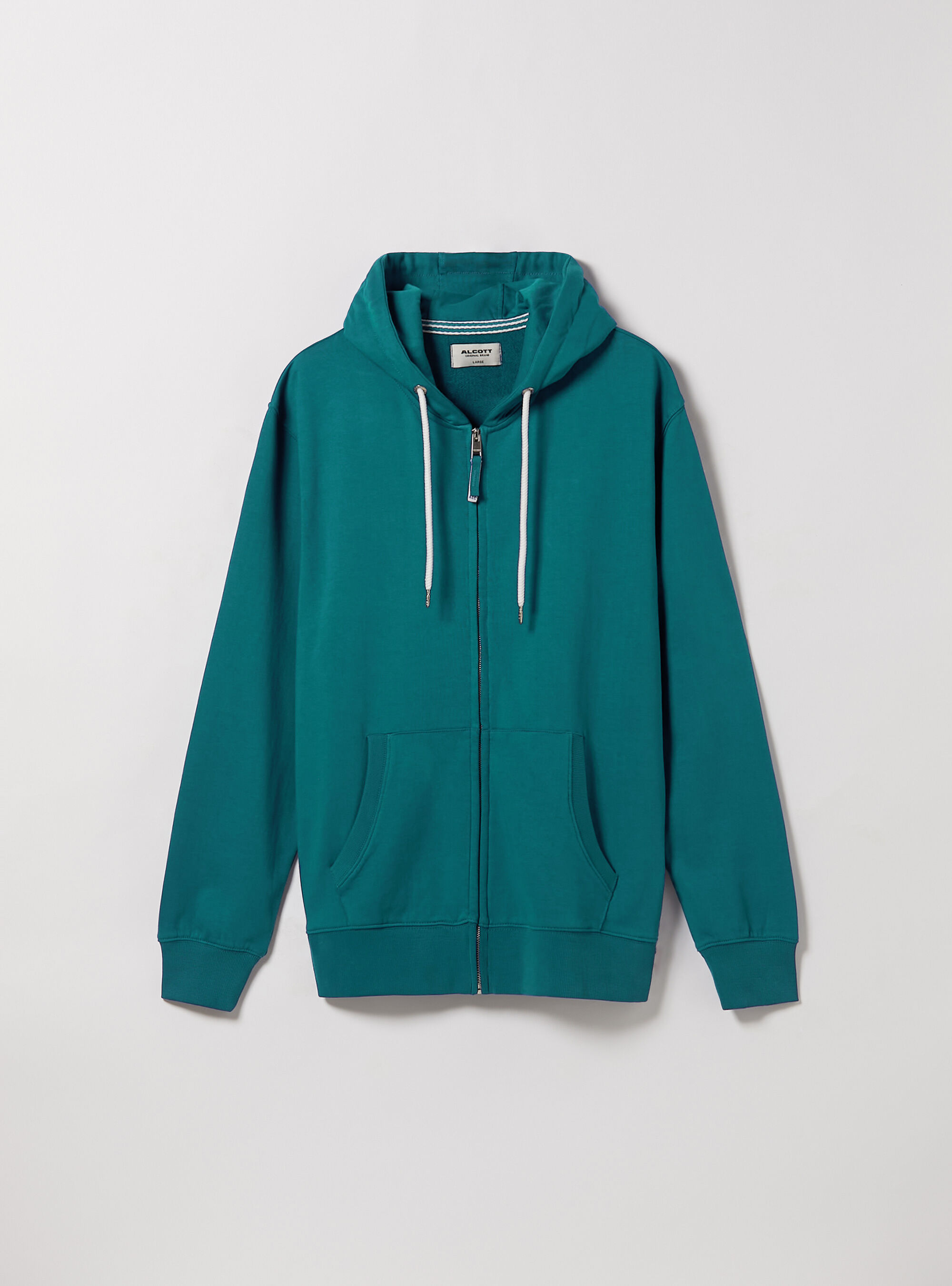 Zip et sweat &agrave; capuche en coton, OB2 BLUE OIL MED.