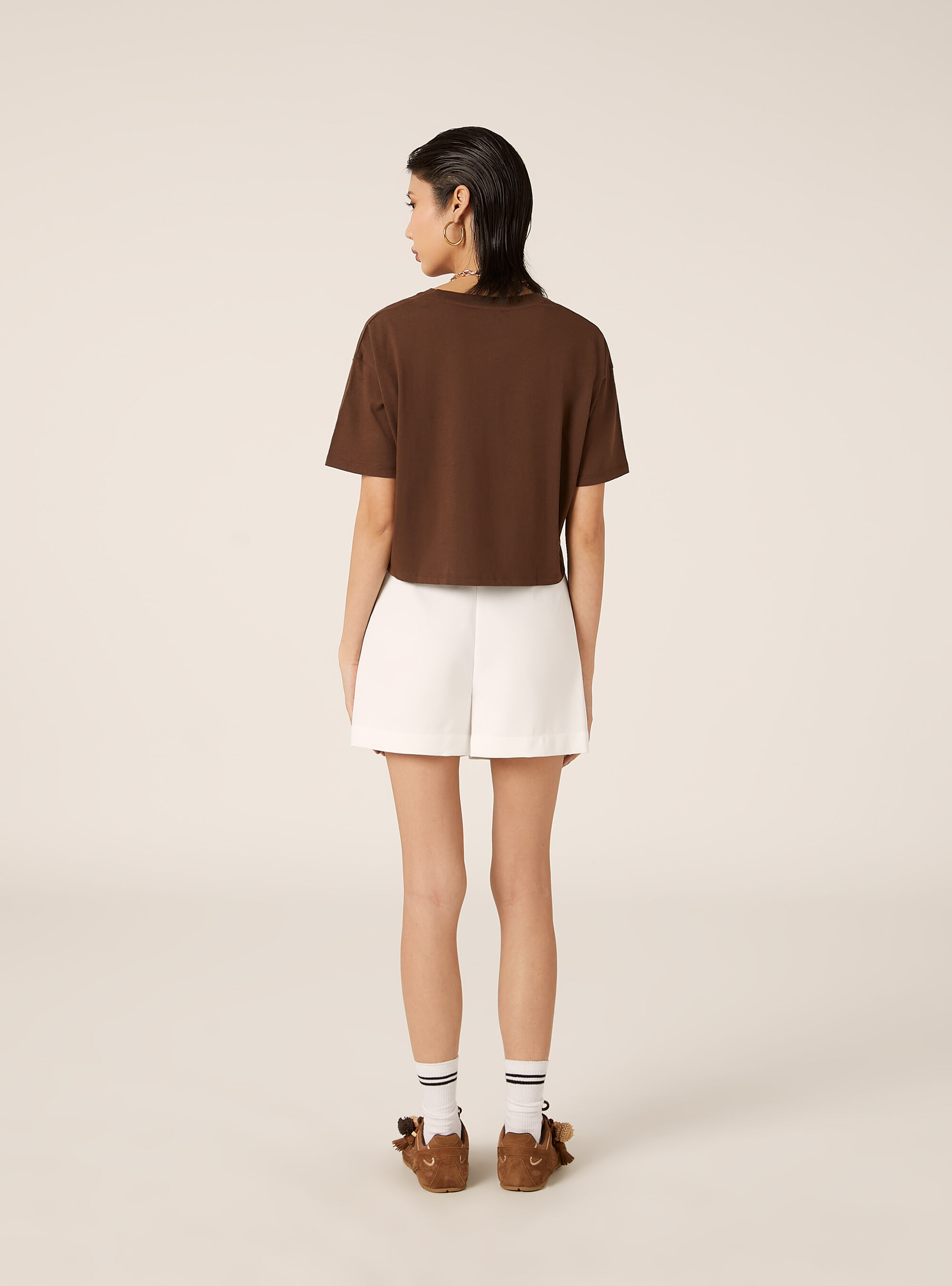Basic Crew Neck Cropped T-Shirt, BR2 BROWN MEDIUM
