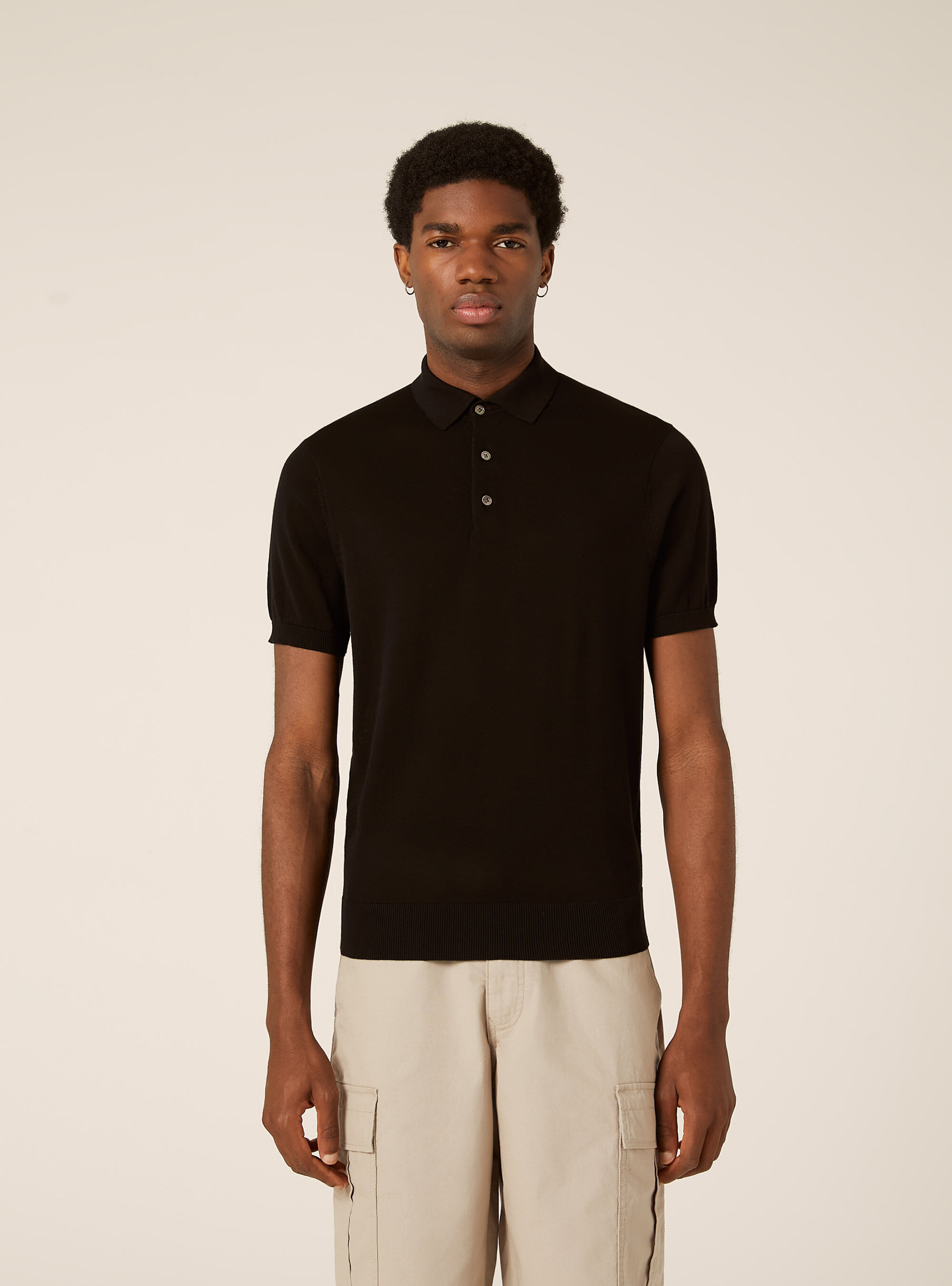 Polo en maille de coton extra-fin, BK1 BLACK