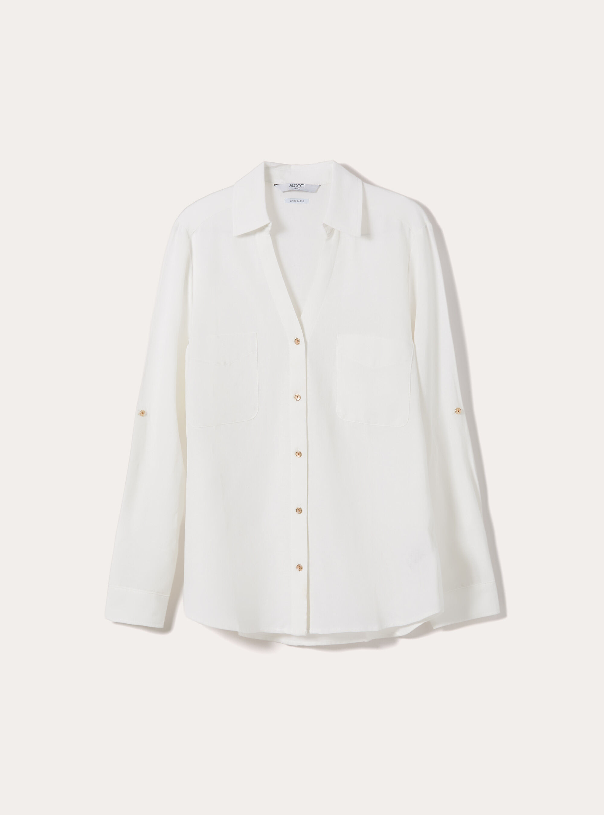Camisa de mezcla de lino con cuello en V, WH2 WHITE