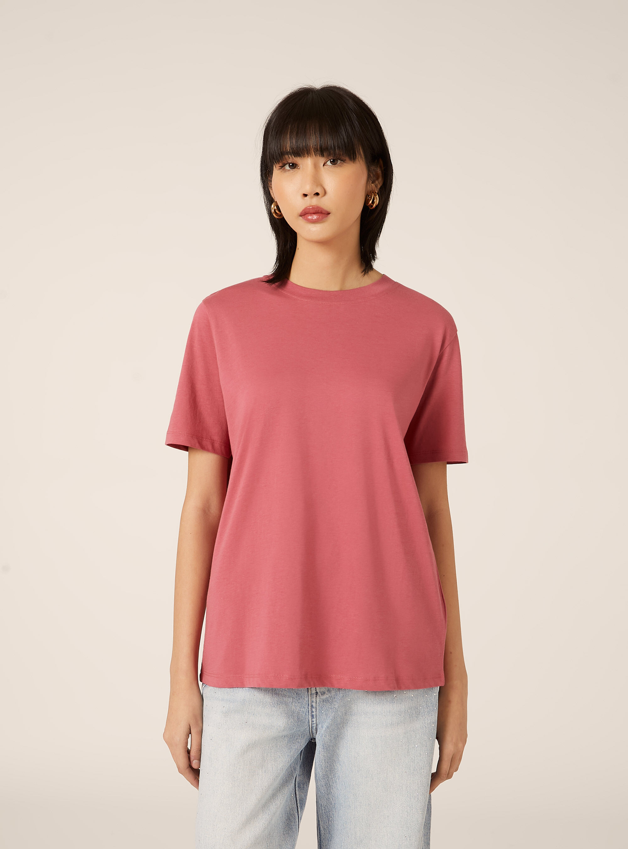 T-shirt &agrave; col rond en coton