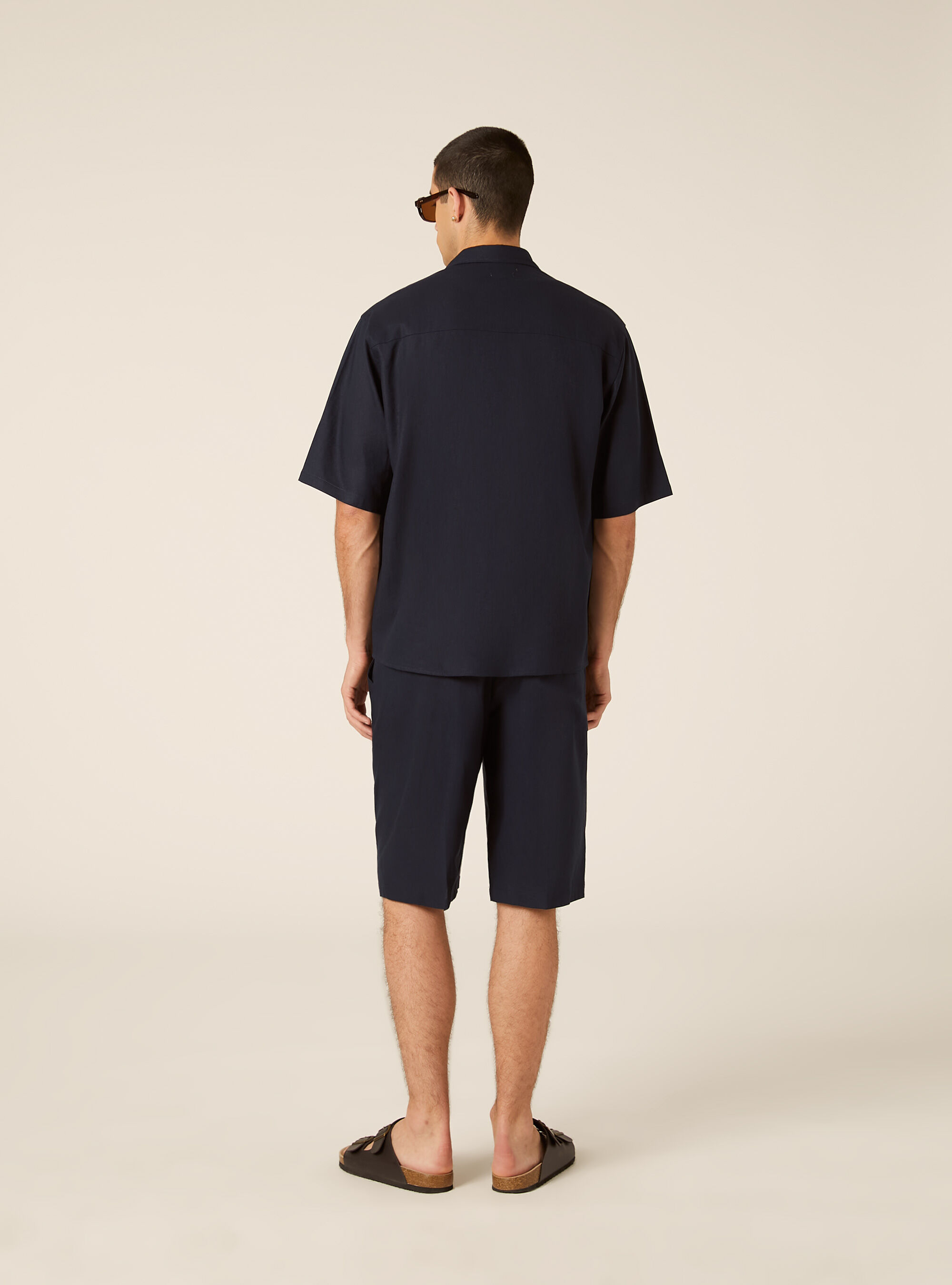 Linen Blend Shirt with Pocket, NA1 NAVY DARK
