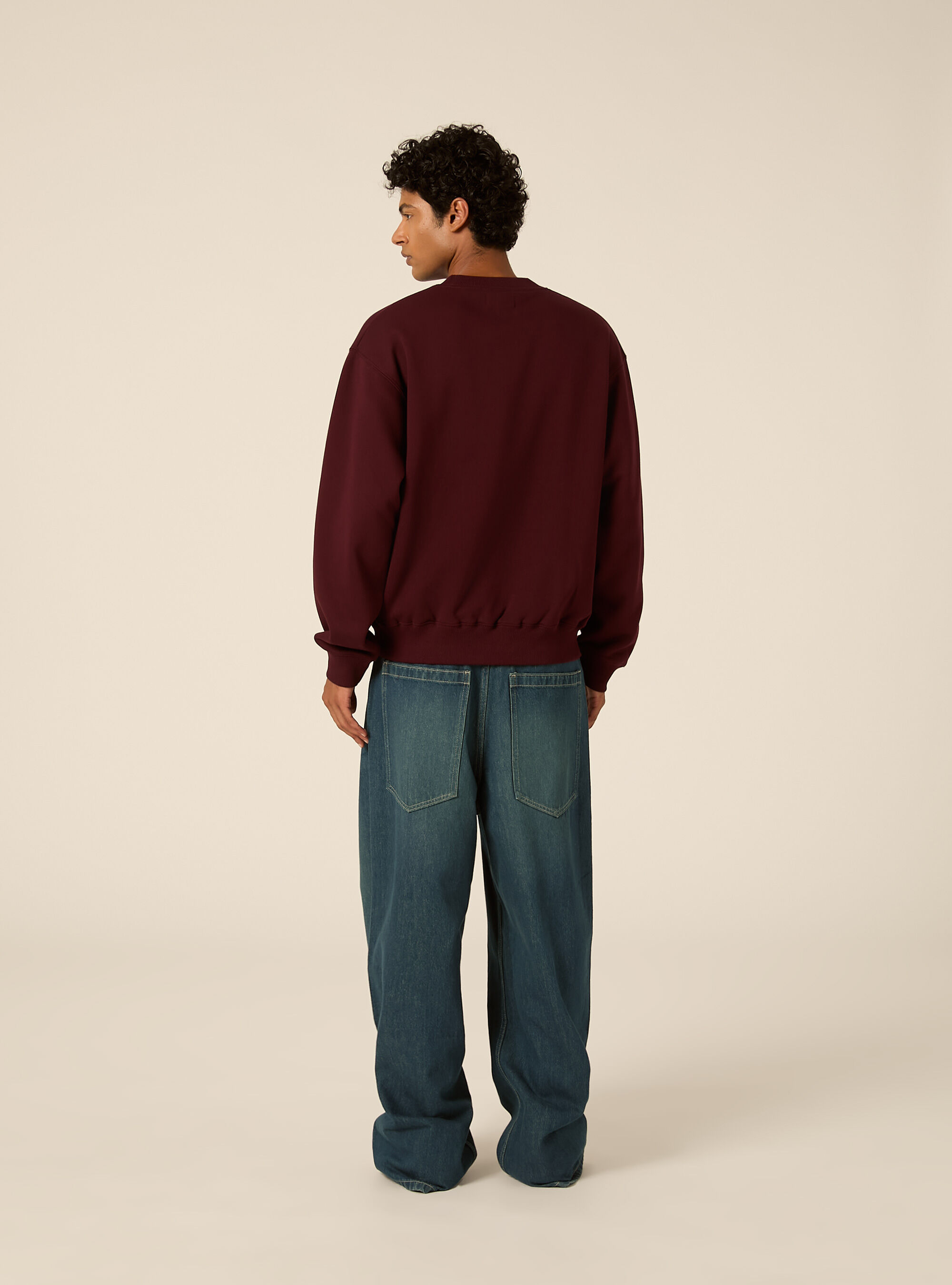 Basic boxy fit sweatshirt mit rundhalsausschnitt, BO1 BORDEAUX DARK