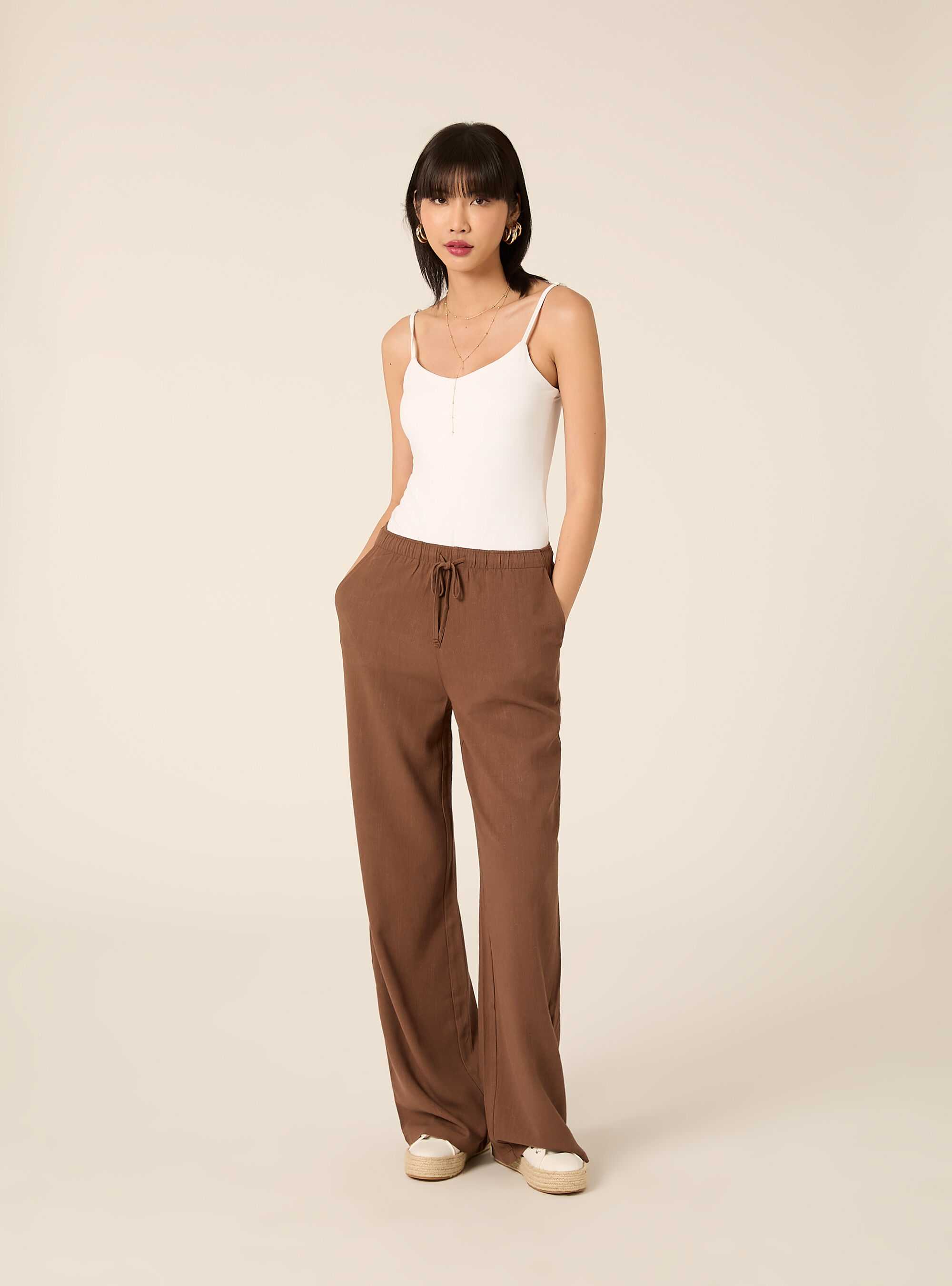 Pantalones palazzo de mezcla de lino
