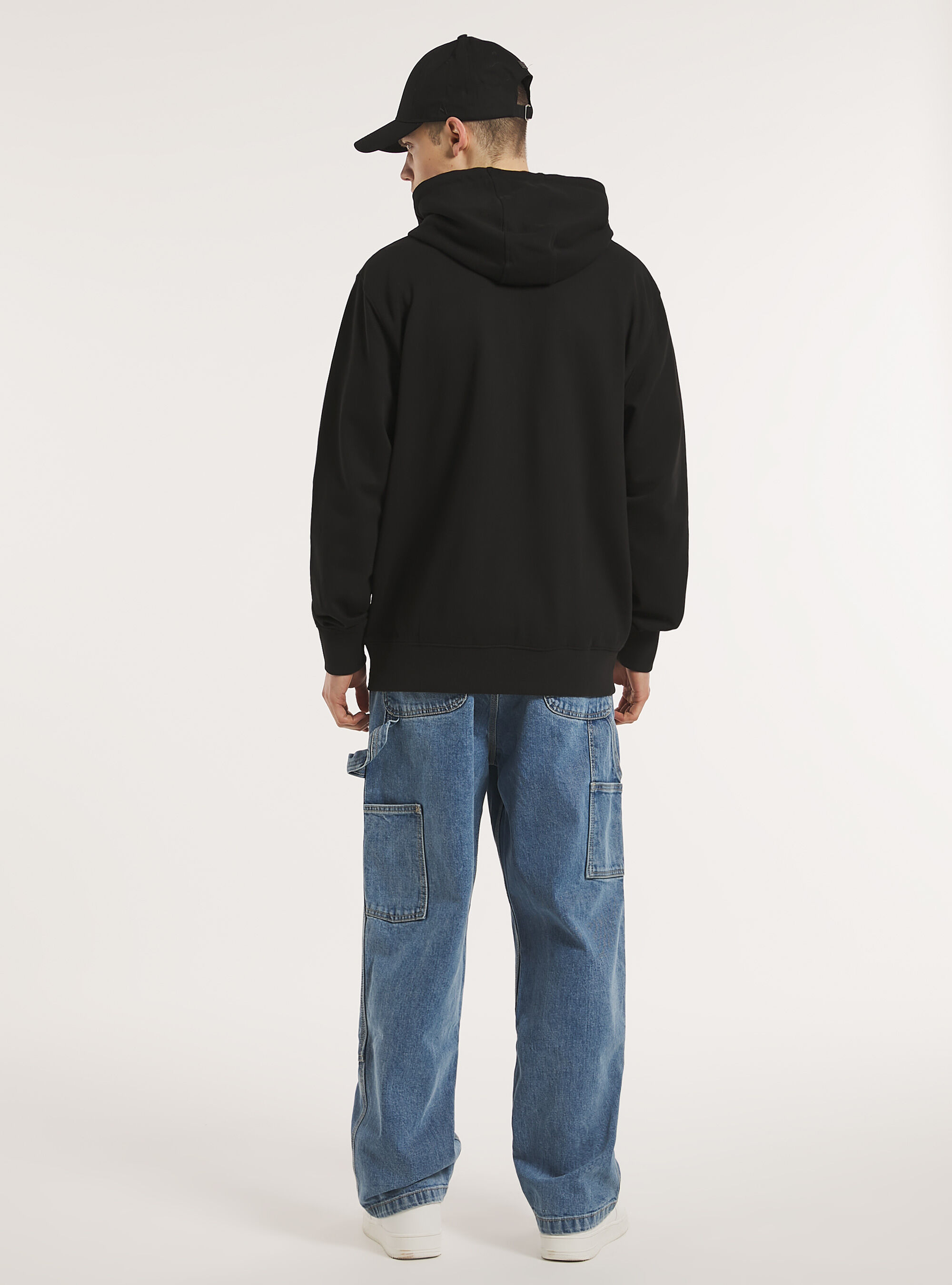 Zip et sweat &agrave; capuche en coton, BK1 BLACK