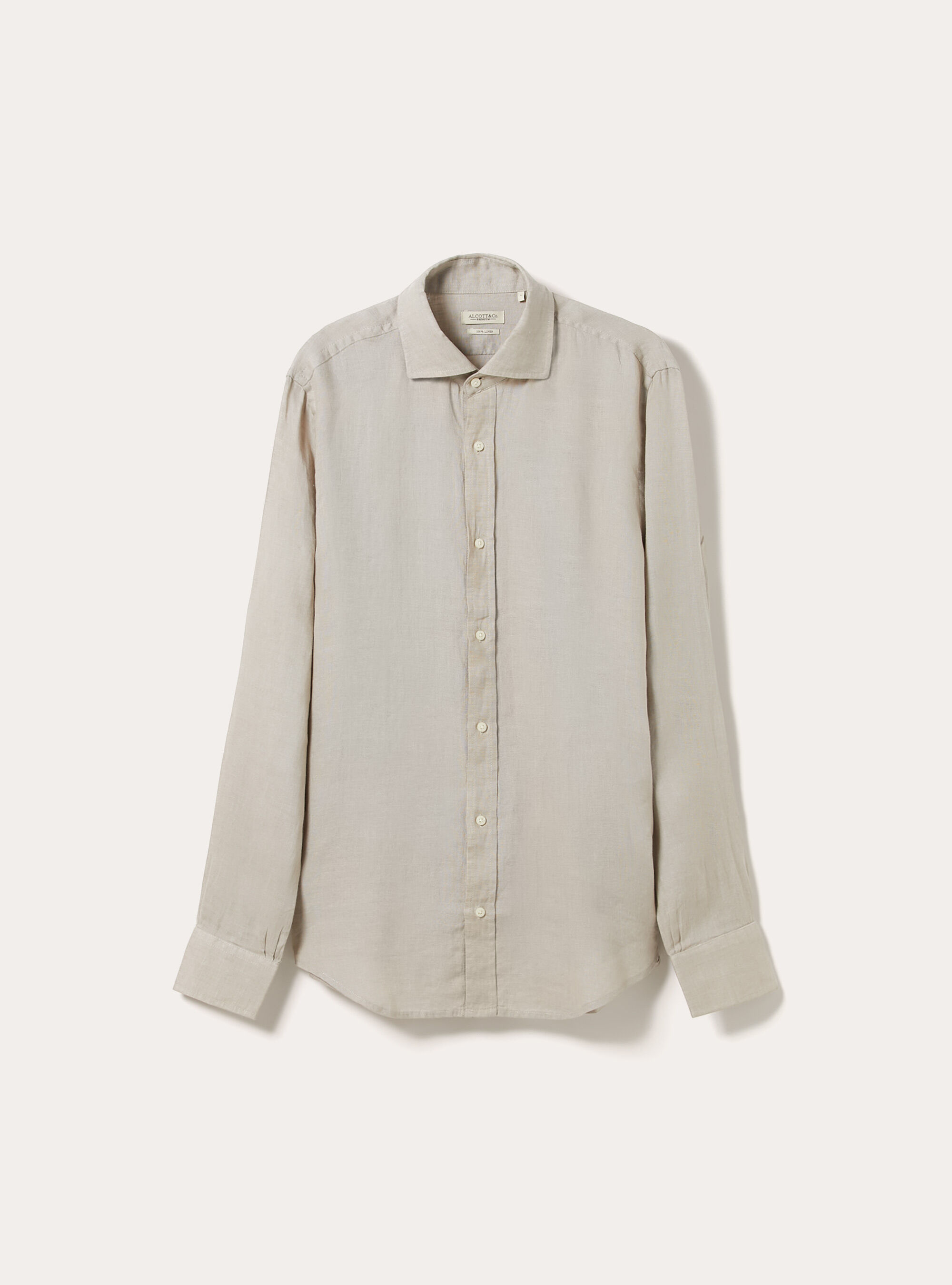 Camicia in puro lino a maniche lunghe, BEIGE MEDIO MELANGE